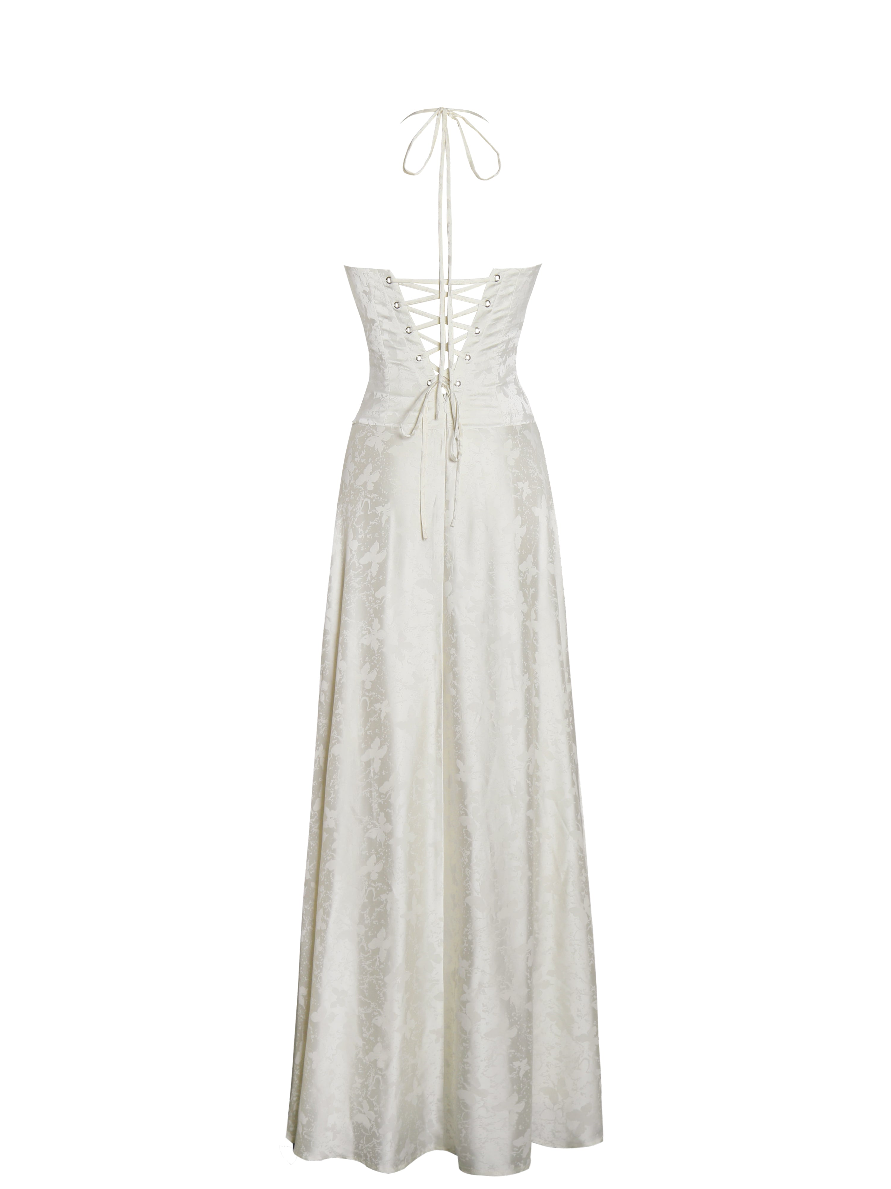Raegan Pearl White Jacquard Ruched Maxi Dress