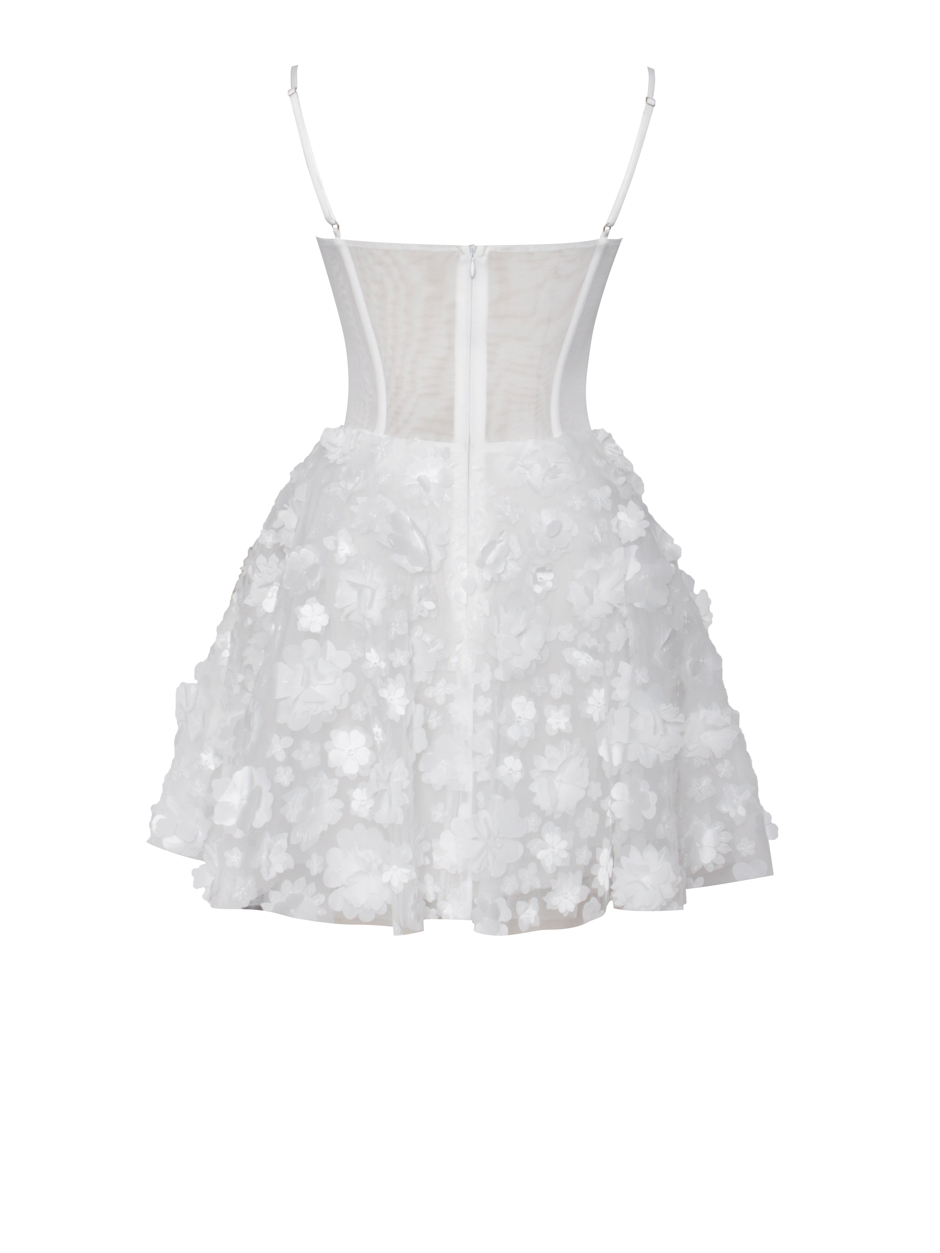 Pamila White Floral Mesh Puffy Mini Dress (Archive Sale)