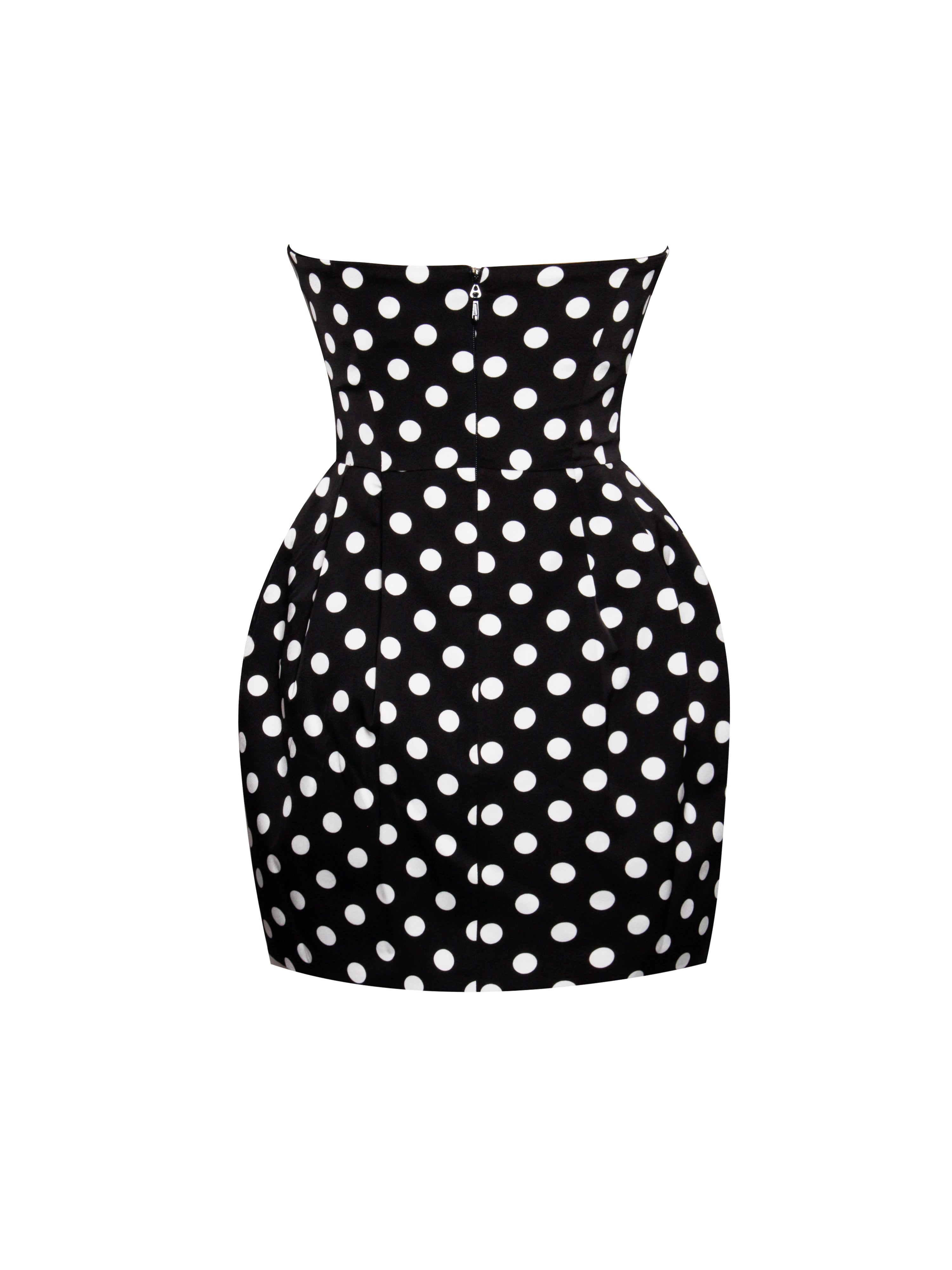 Tahira Black Polka Strapless Mini Dress with Bow (Archive Sale)