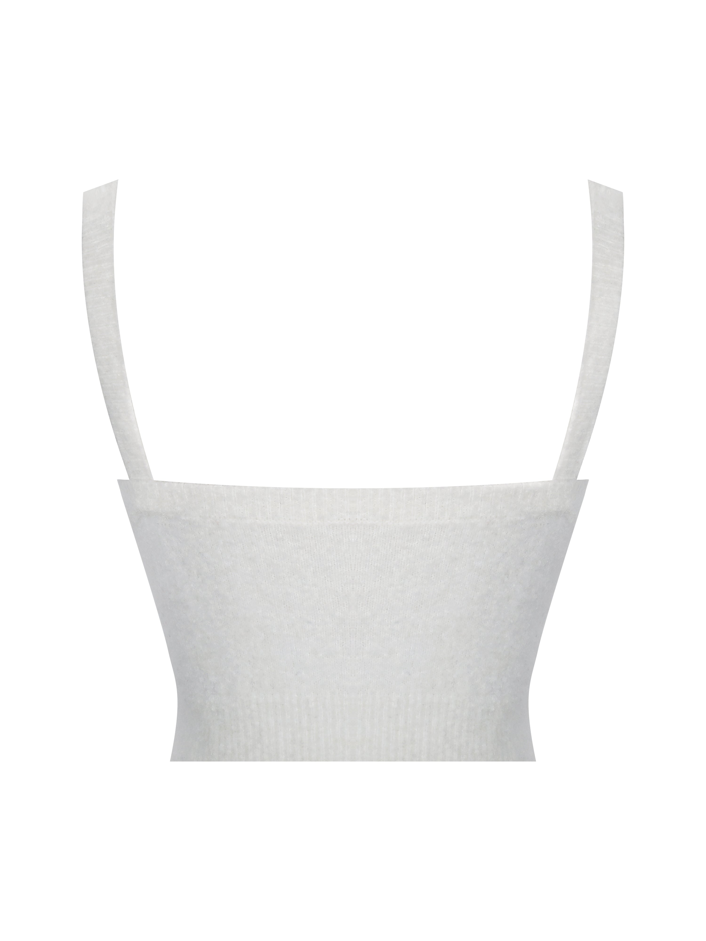 Selene White Wool-Blend Ribbed Knit V-Neck Top