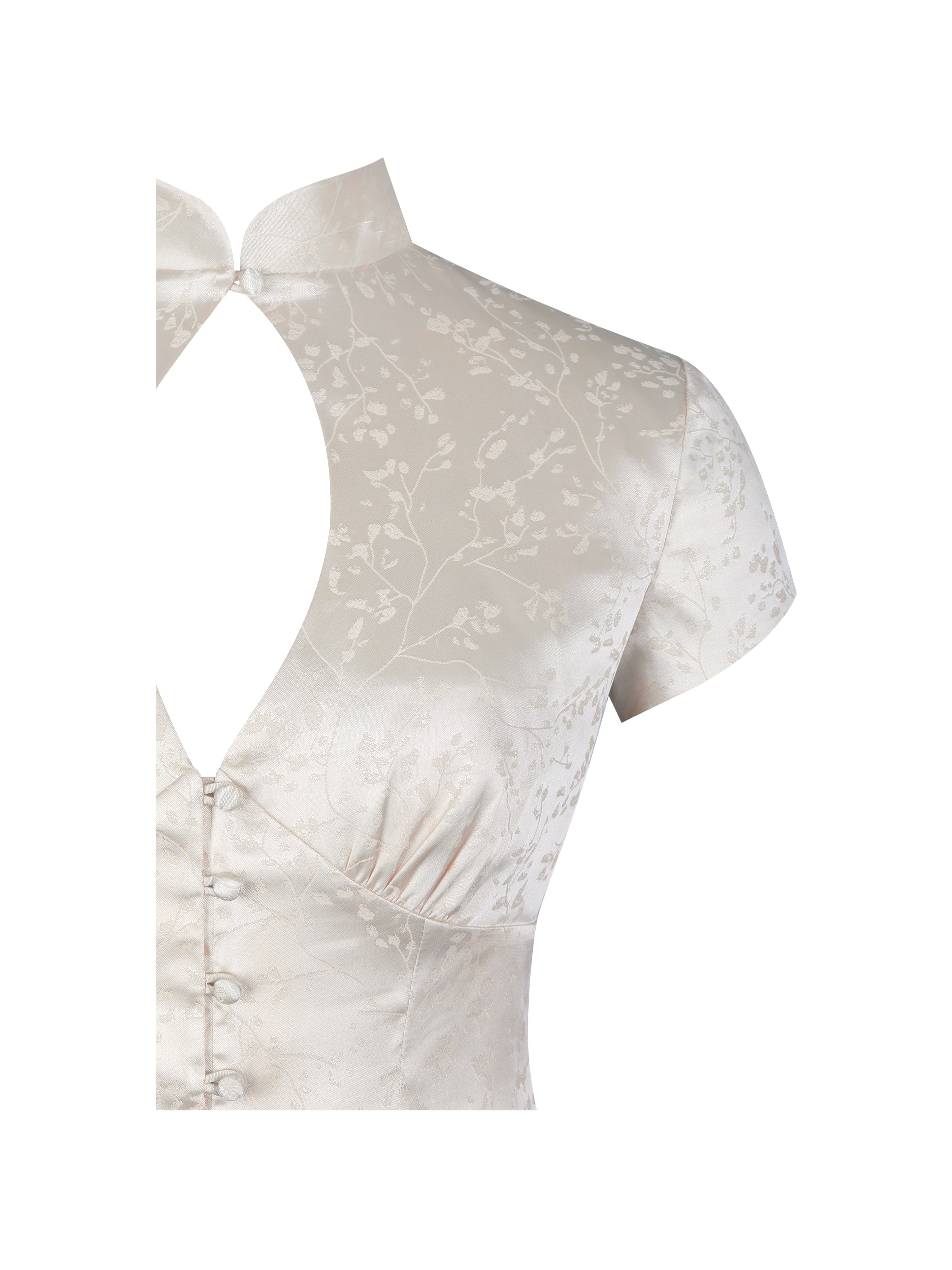 Galilea Ivory Floral Jacquard Keyhole Mandarin Collar Top
