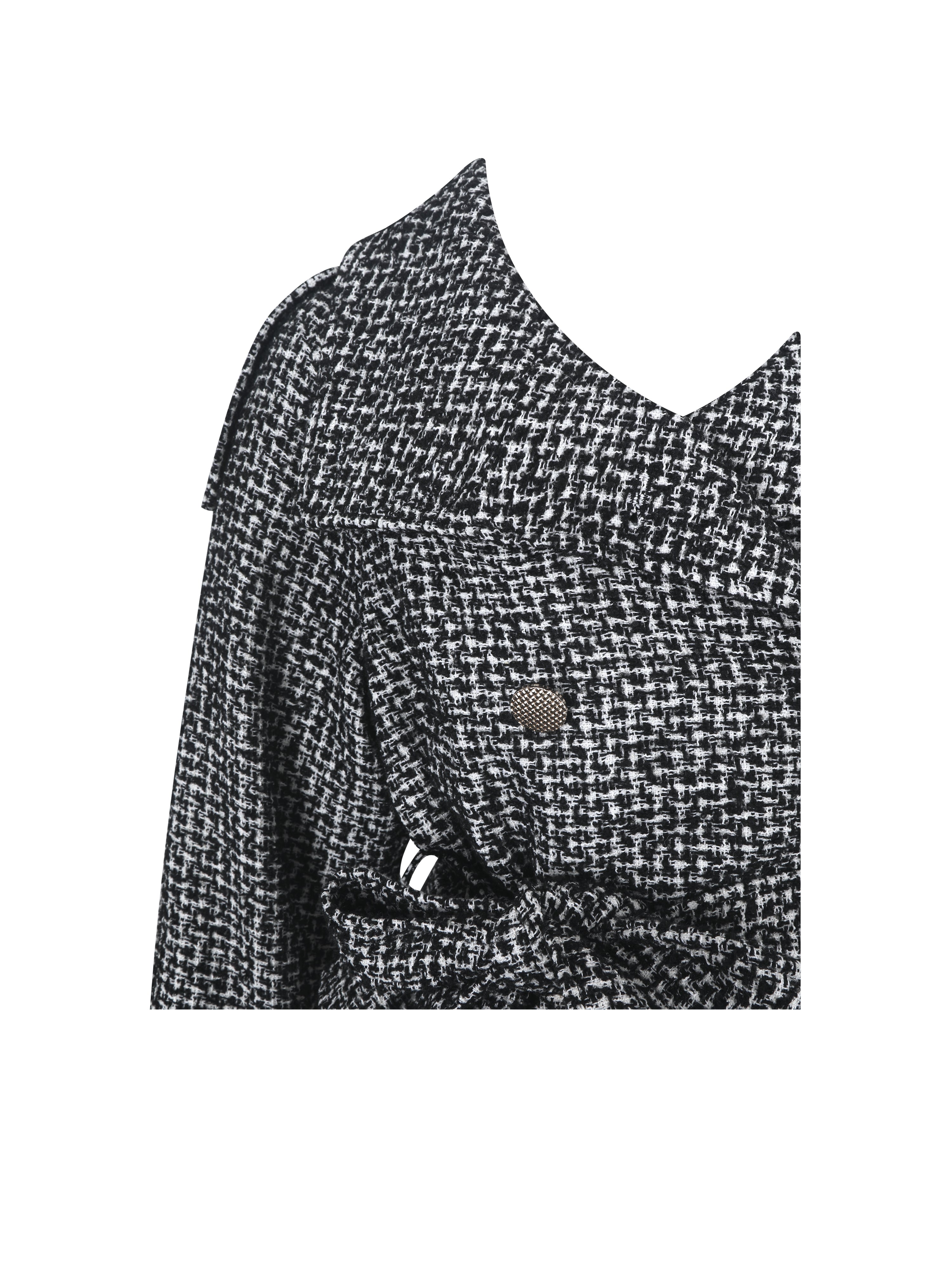 Sadie Black & White Tweed High Collar Belted Mini Jacket