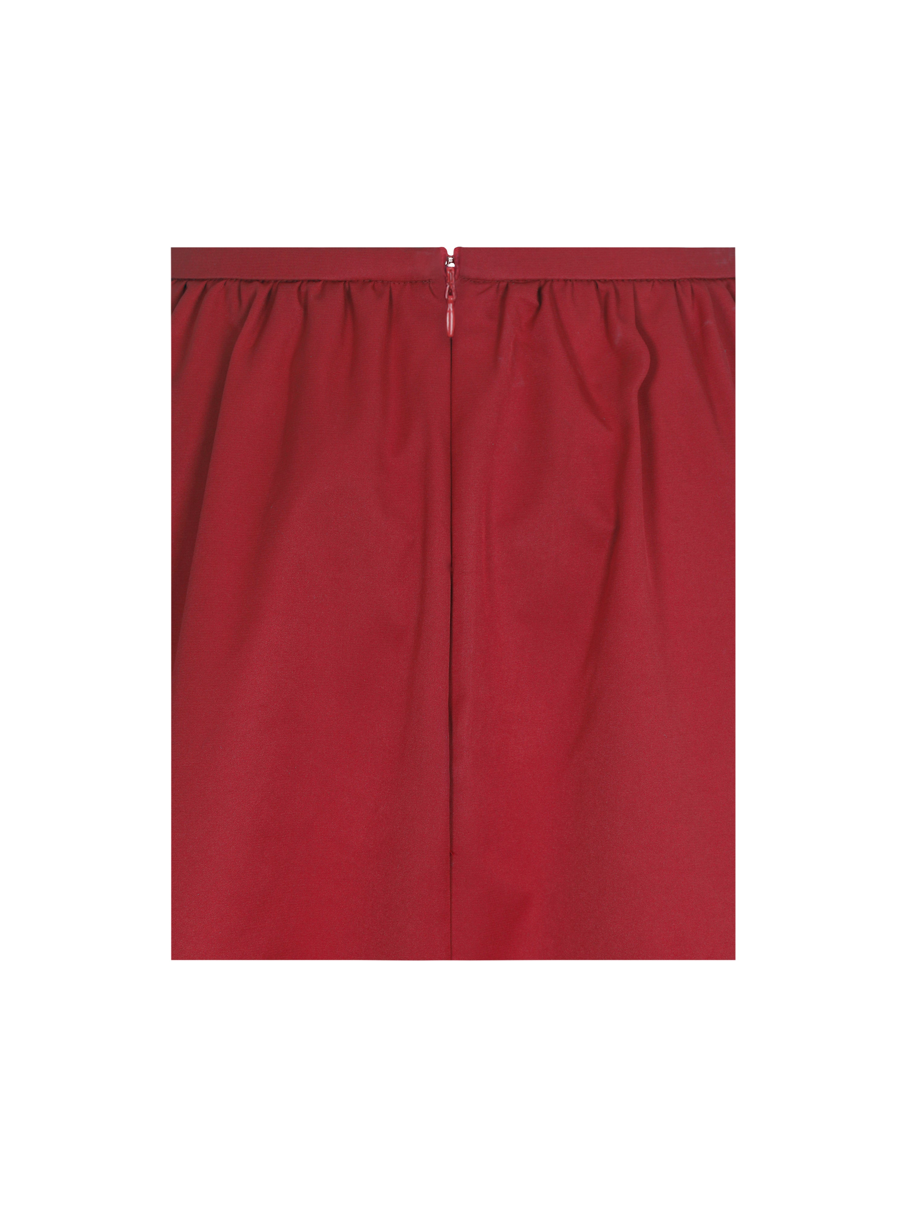Ursel Crimson Gathered A-Line Midi Skirt