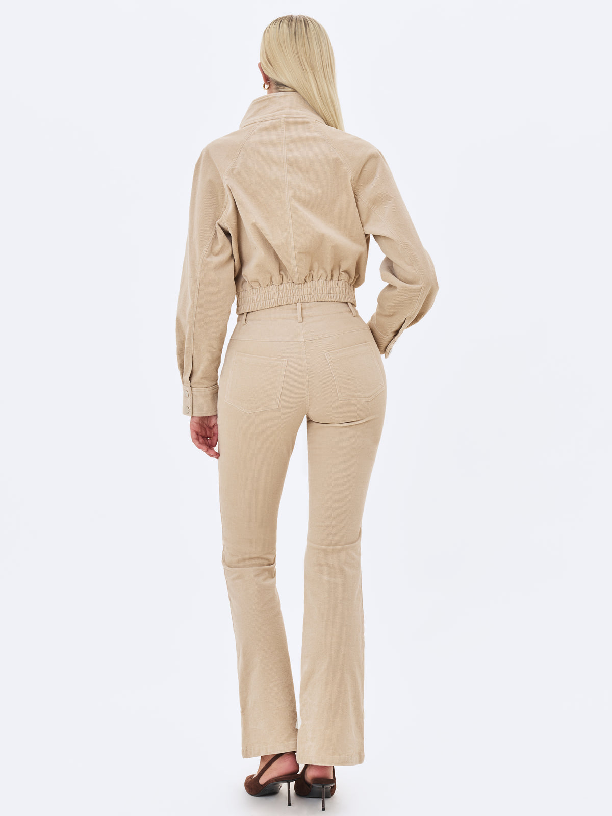 Romilly Beige Cotton Corduroy Funnel Collar Jacket
