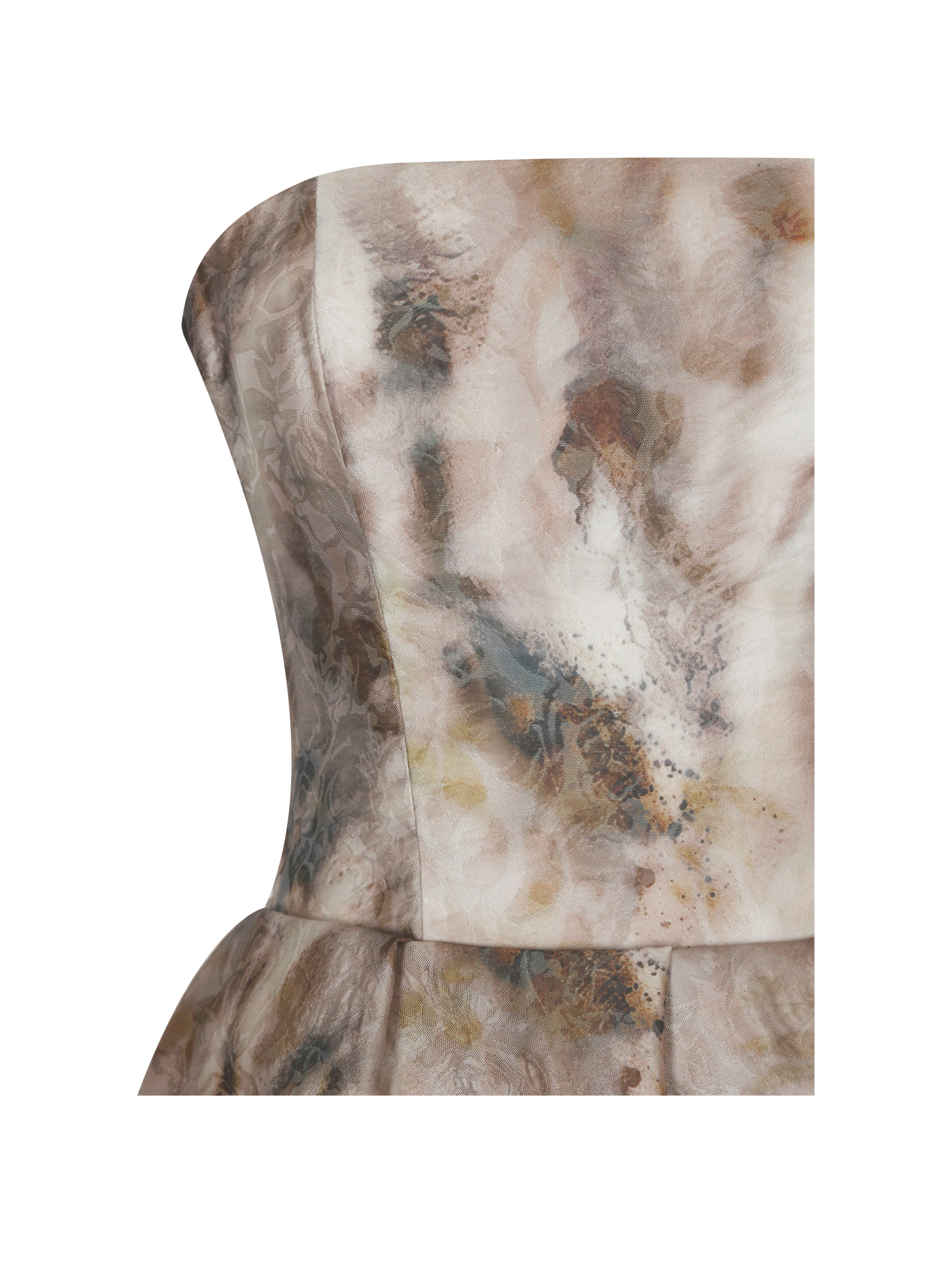 Micaela Camel Watercolor Jacquard Chiffon Dipped Hem Gown