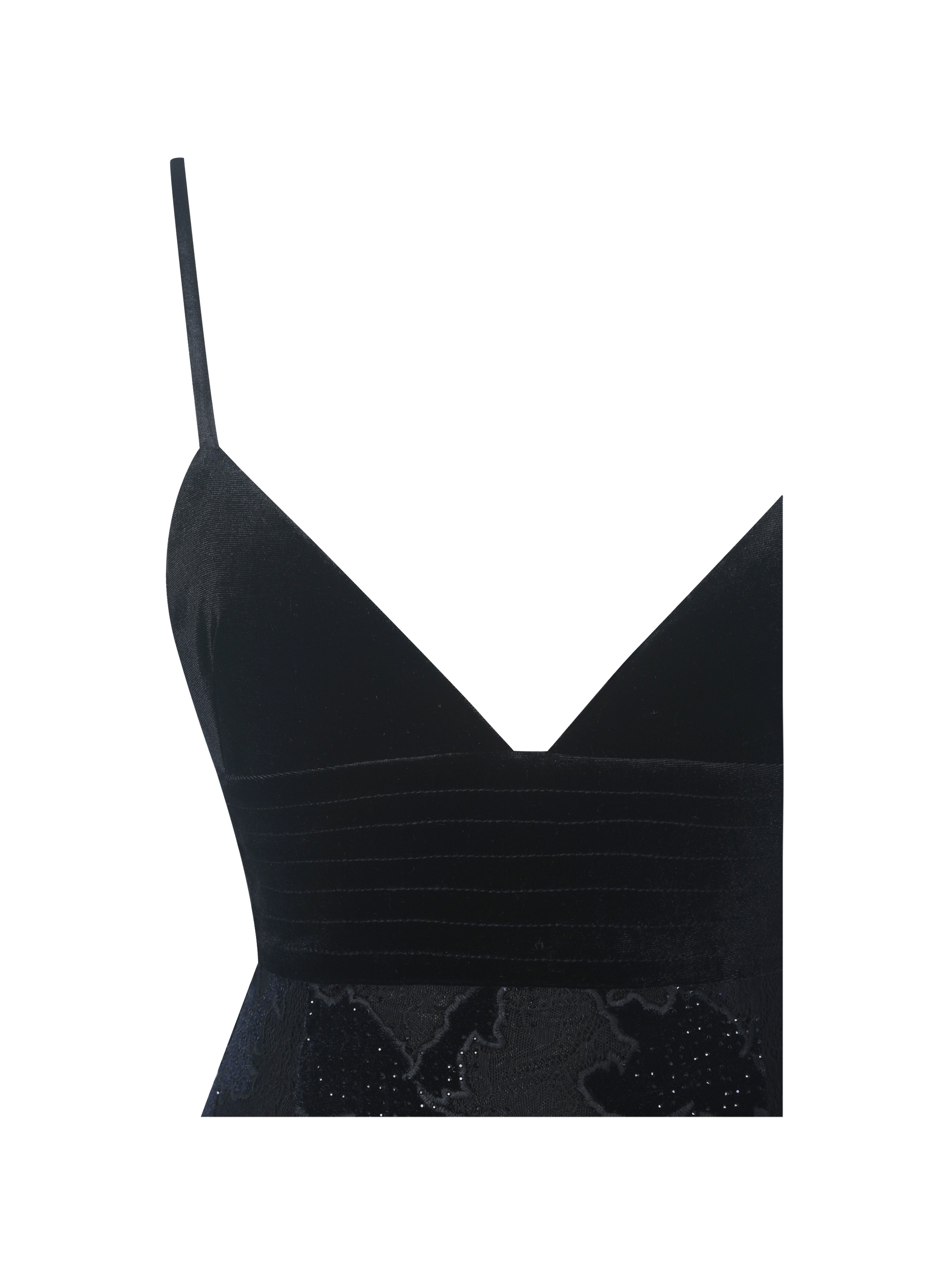 Quinsley Black Velvet Crystal Lace Maxi Dress