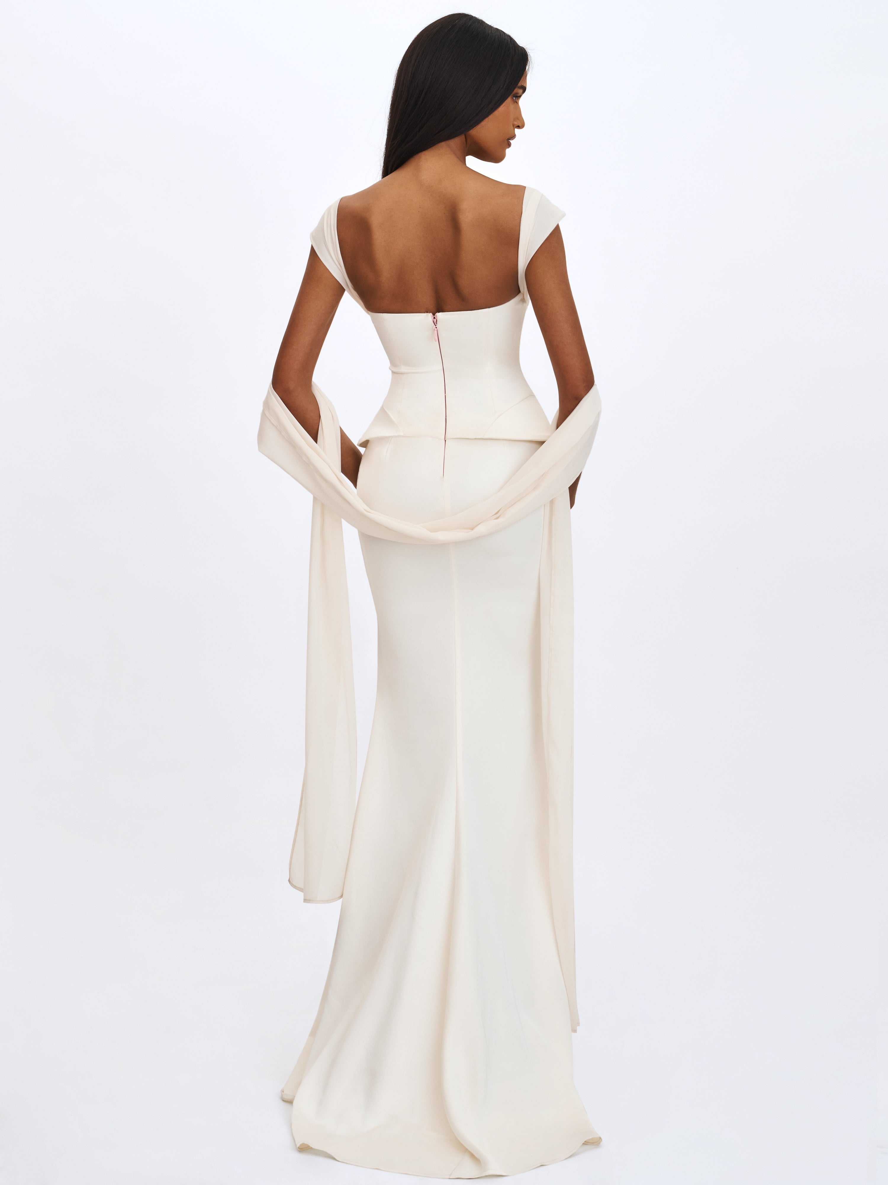 Jessalyn Ivory Sweetheart Peplum Mermaid Wedding Dress with Chiffon Scarf (PREORDER)