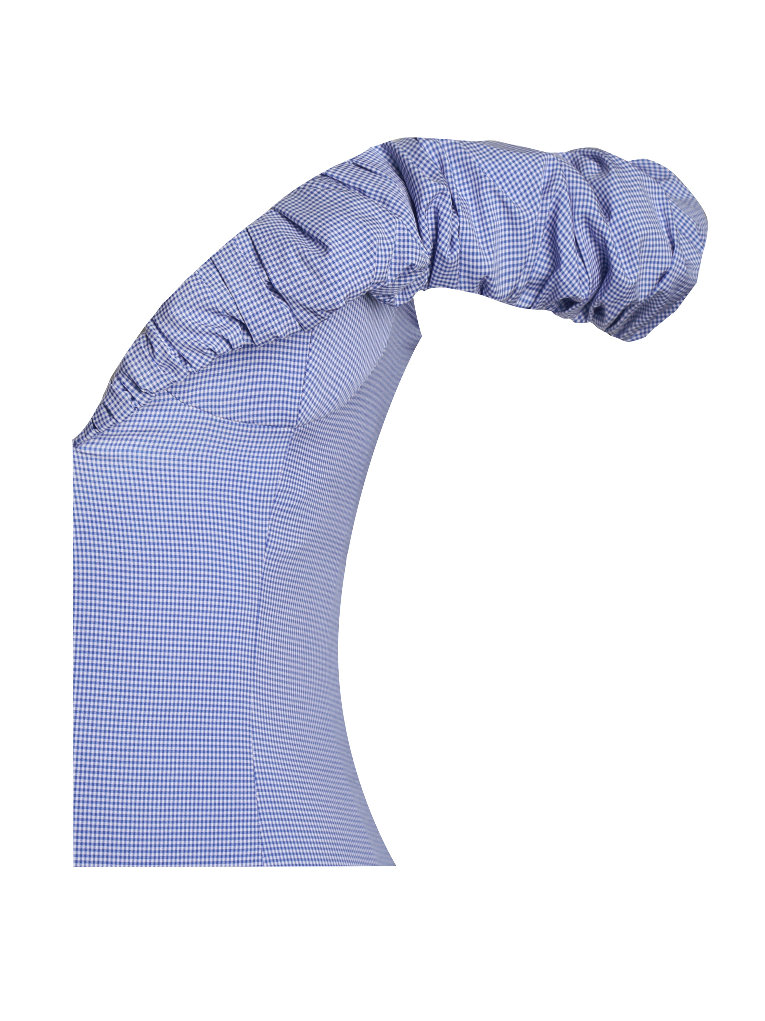 Sablee Checkered Puffy Off Shoulder Trim Bubble Hem Mini Dress