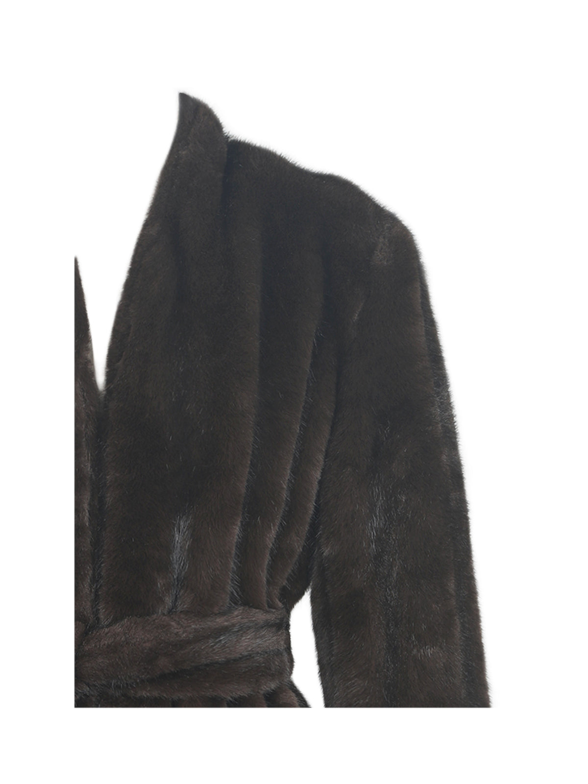 Celine Espresso Faux Mink Belted Longline Coat