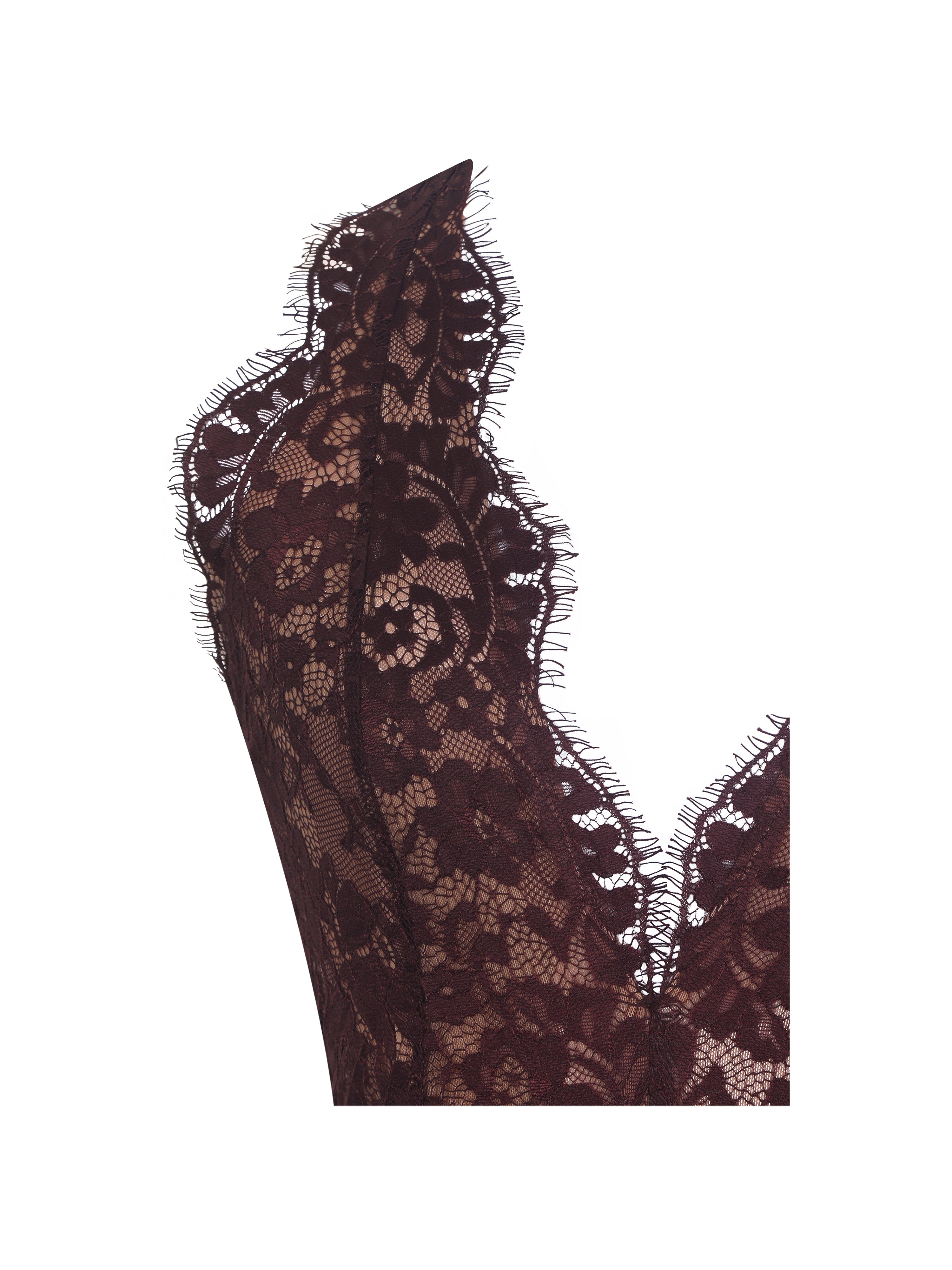 Fiera Mahogany Plunging Halter Belted Midi Dress