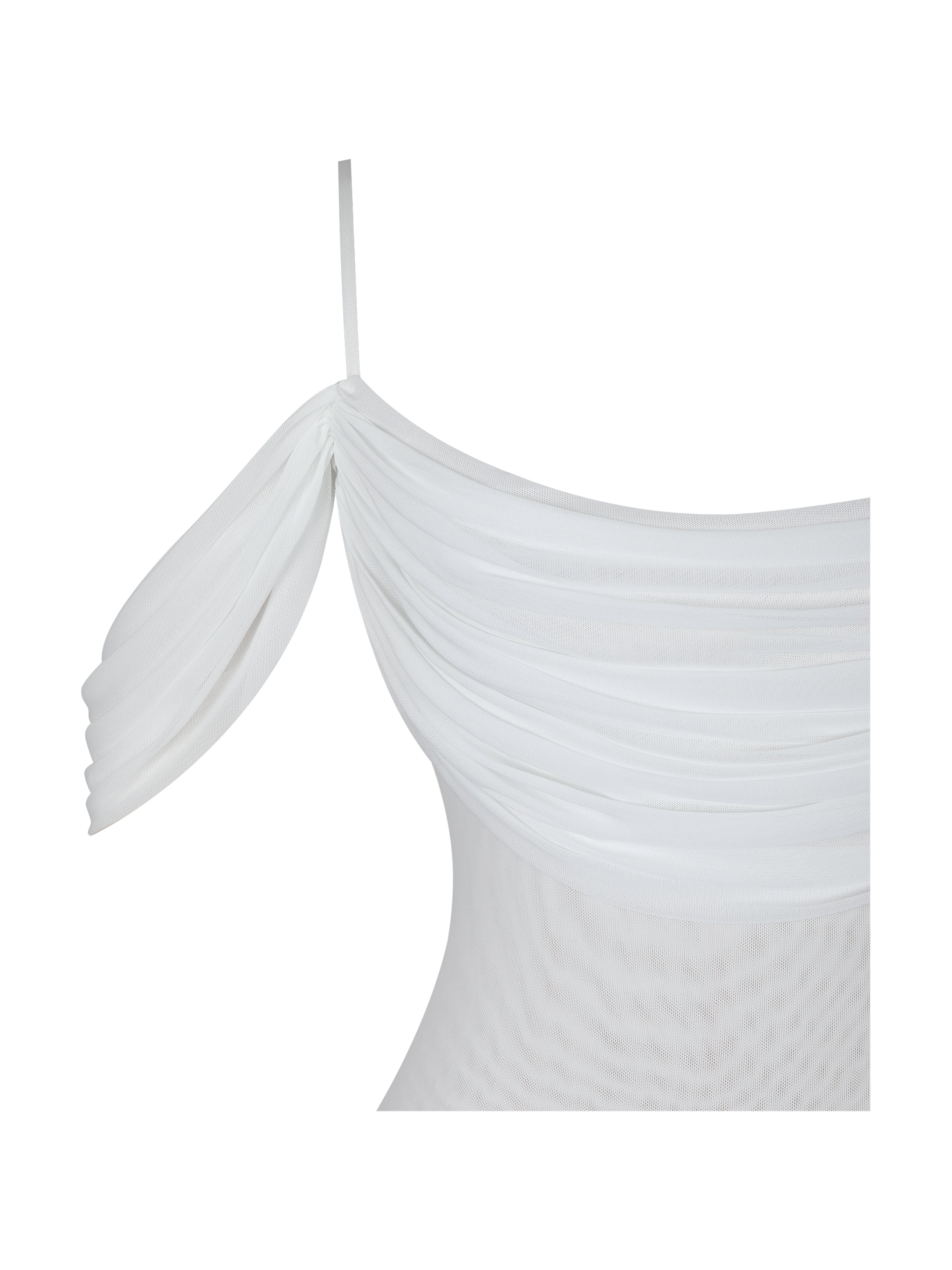 Umnia White Mesh Off-Shoulder Drape Mini Dress