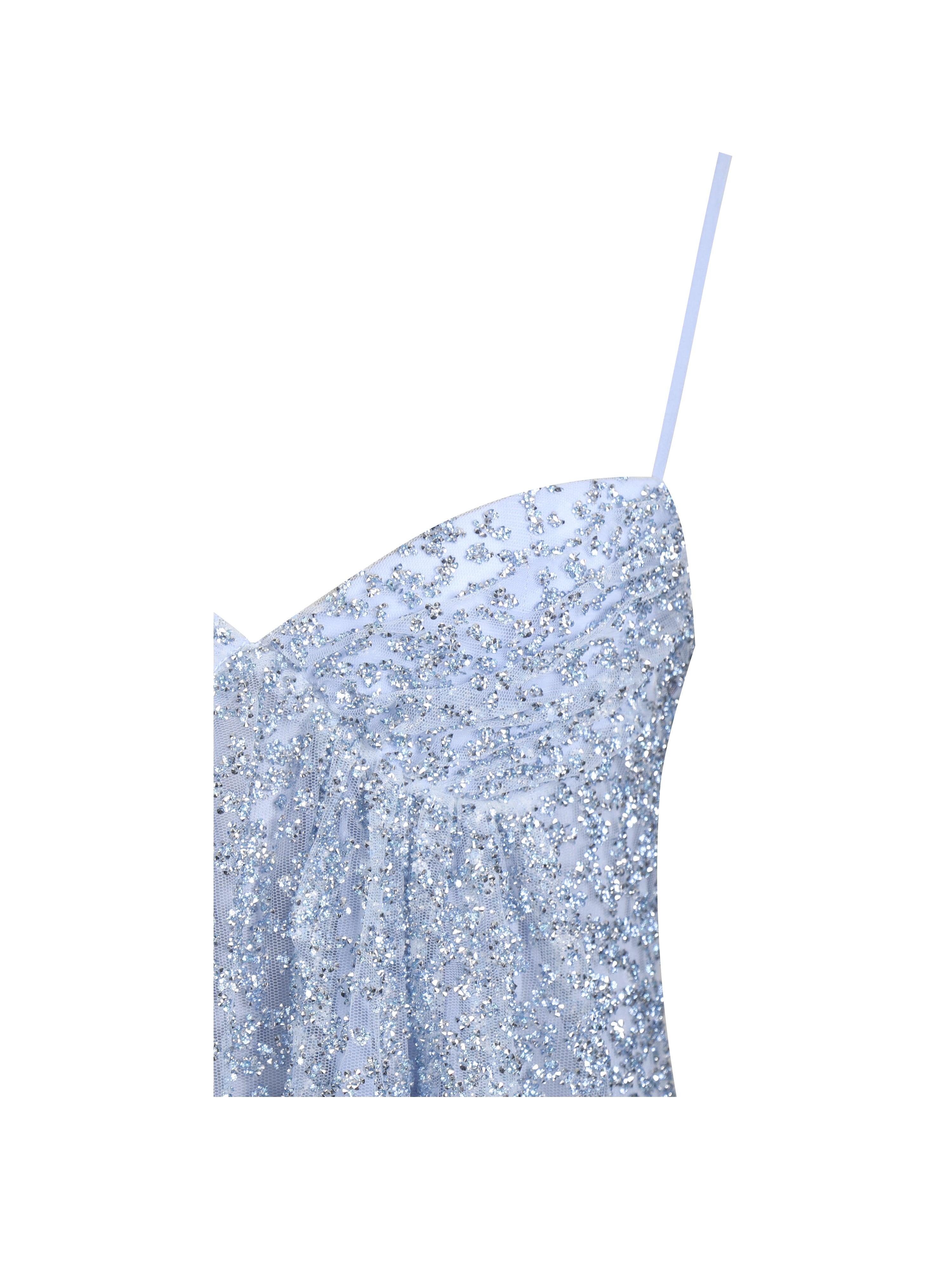 Wallie Baby Blue Rhinestone Embellished Mesh Backless Gown