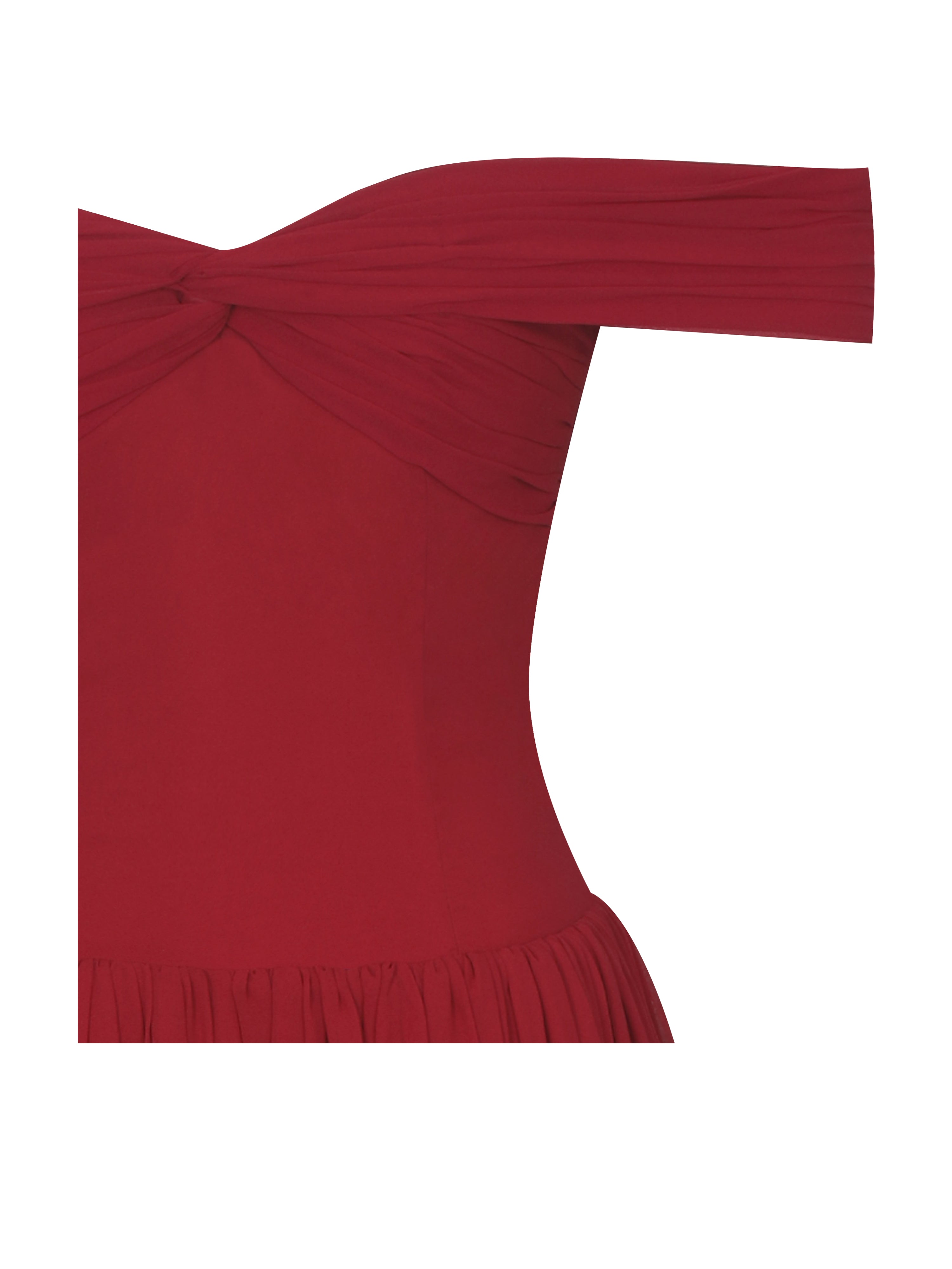 Tereza Crimson Georgette Bardot High-Slit Maxi Dress