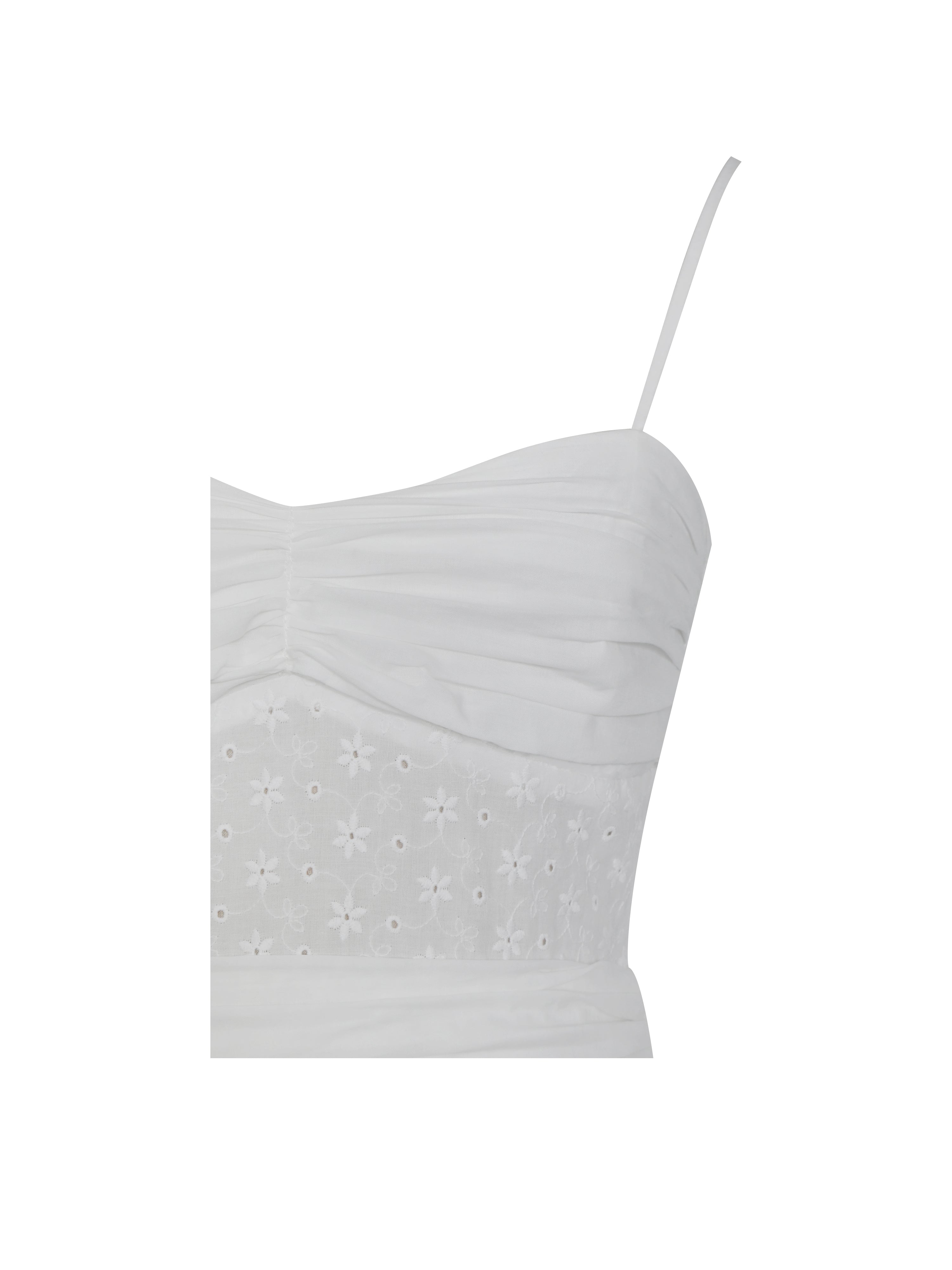 Maelis White Eyelet Drop Waist Cotton Midi Dress