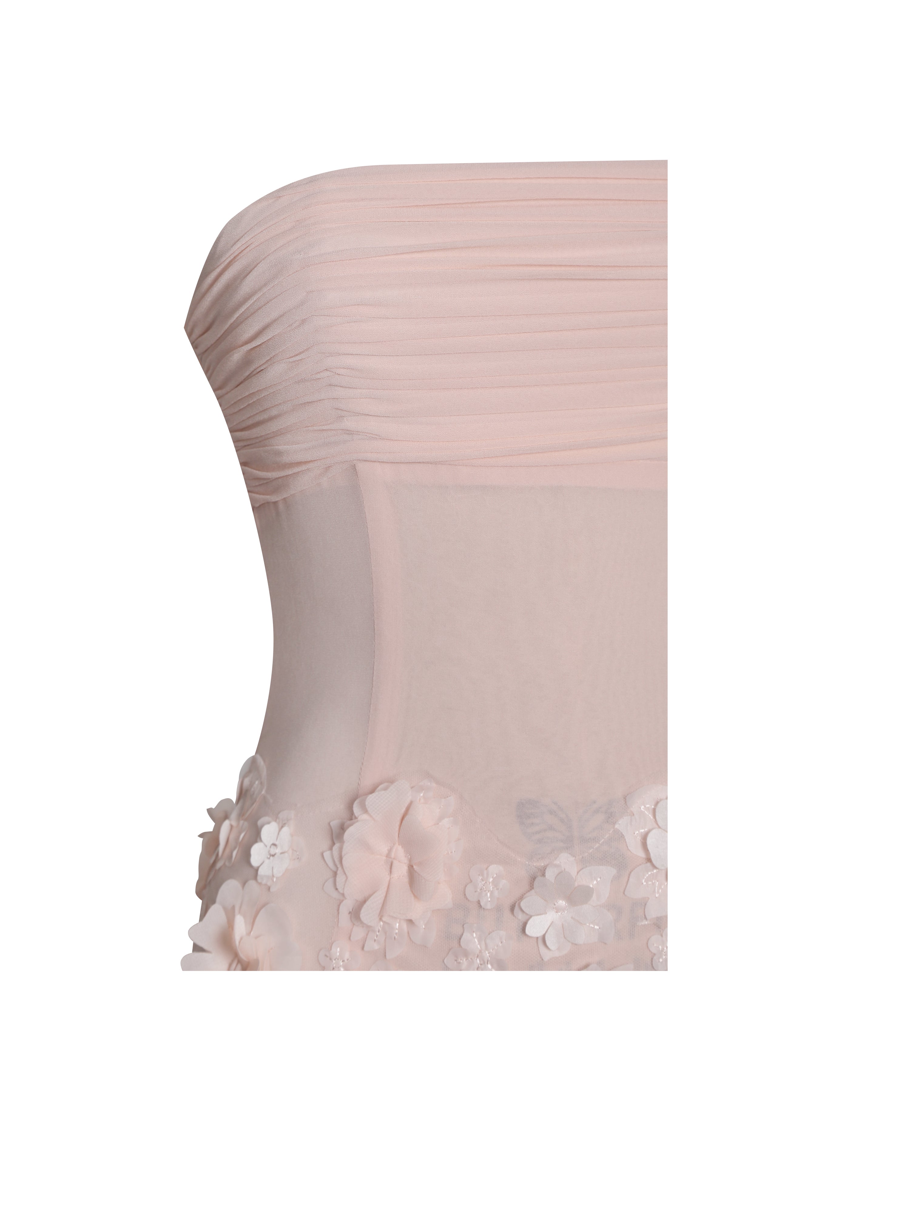 Mae Pink Ruched Breast Appliqué Trim Trailing Dress