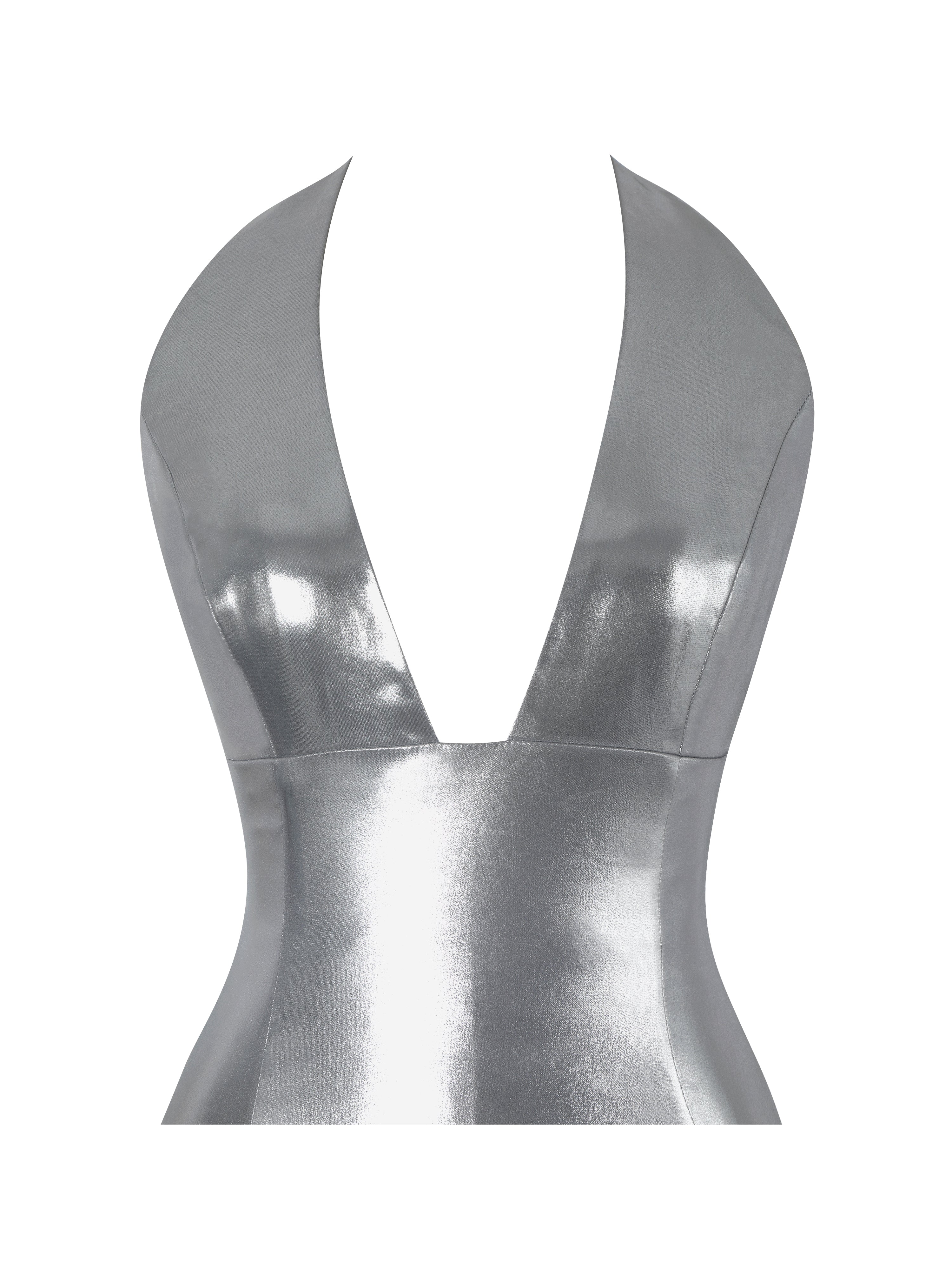 Valeska Silver Foil Plunging Sheath Maxi Dress