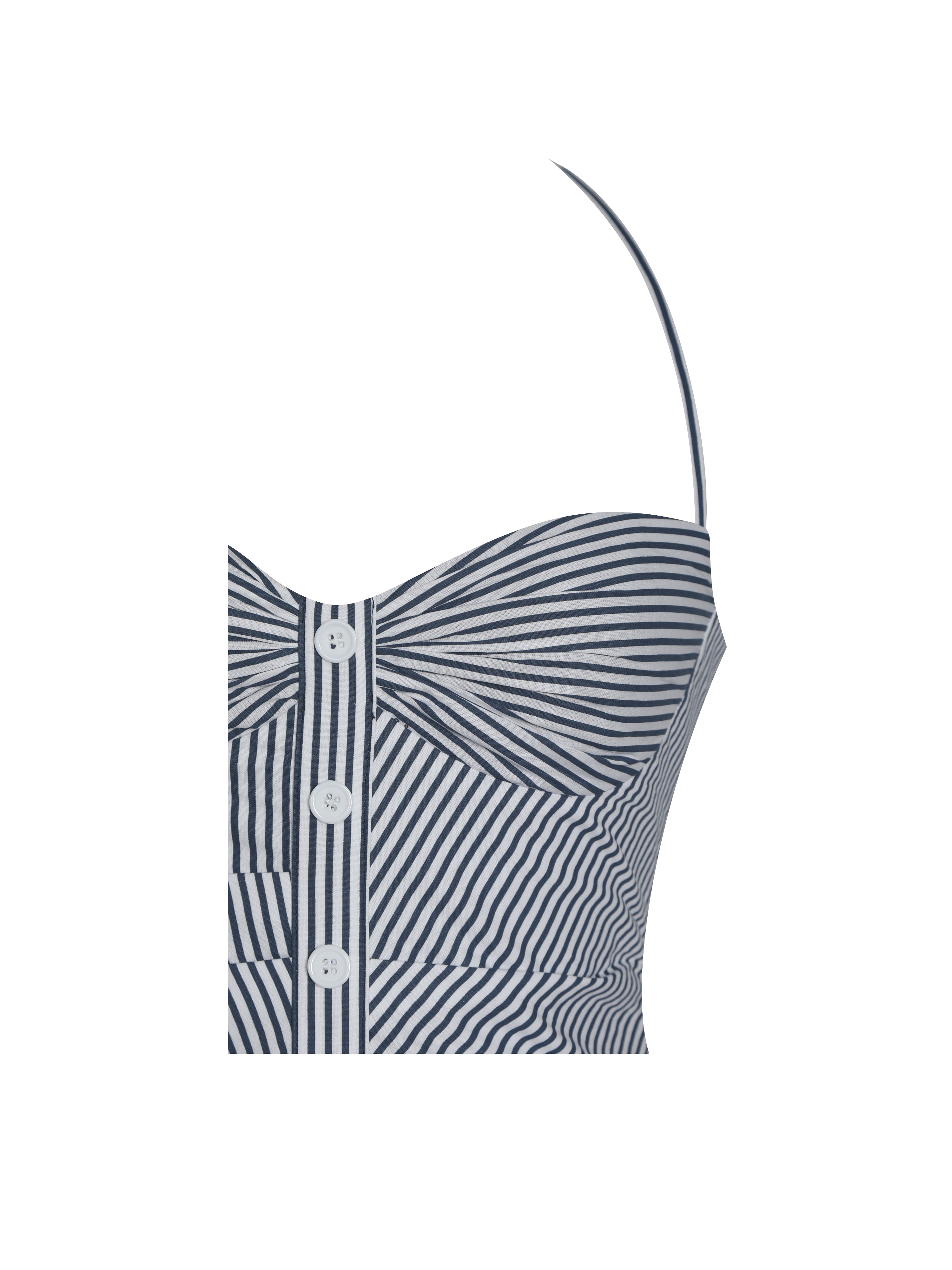 Melody Navy Blue Railroad Stripe Halter Drop Waist Mini Dress