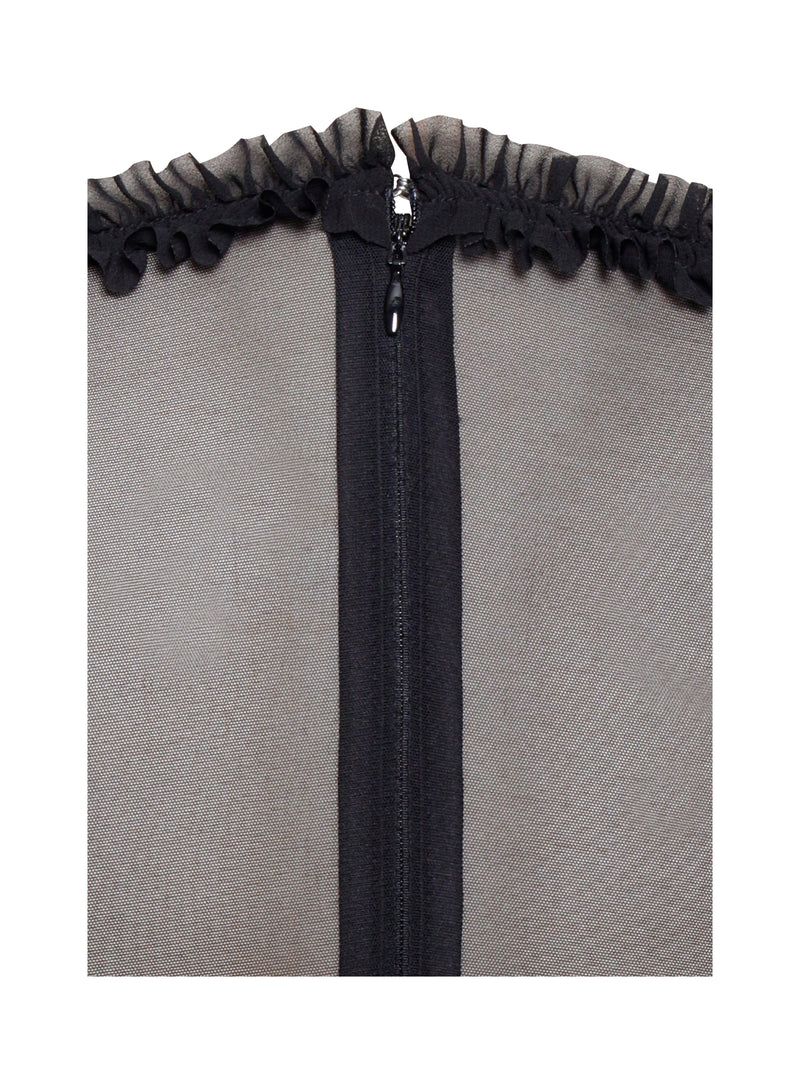 Maeve Black Velvet and Mesh Long Sleeve Maxi Dress