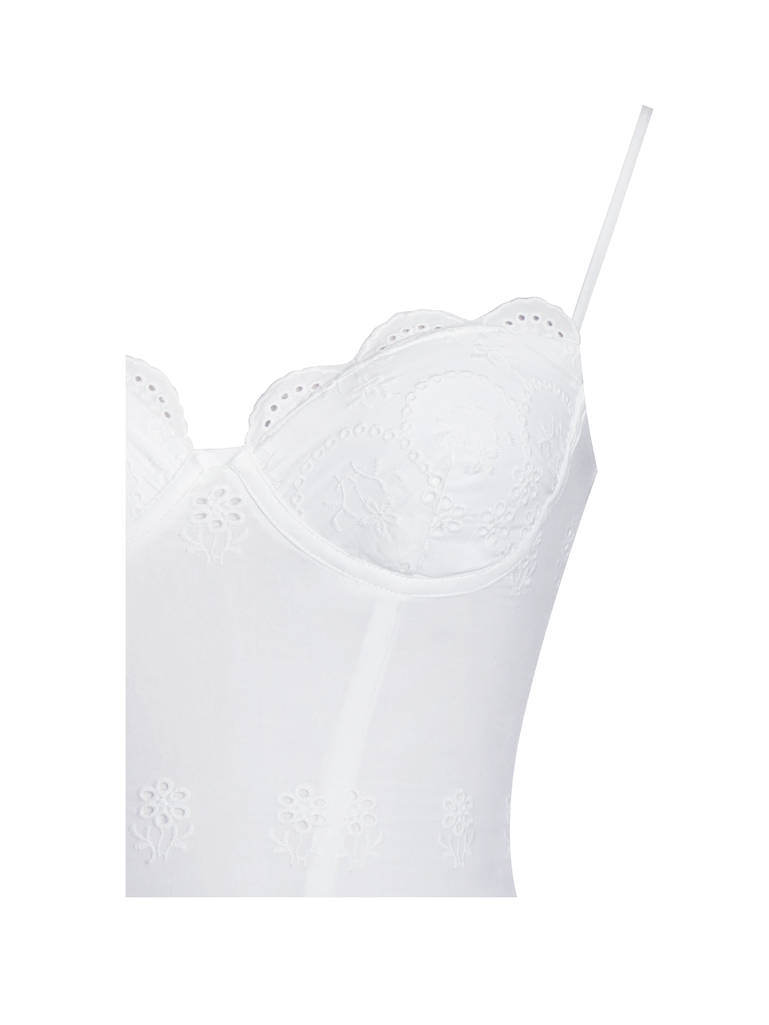 Oberon White Cotton Eyelet Lace-Up Back Maxi Dress