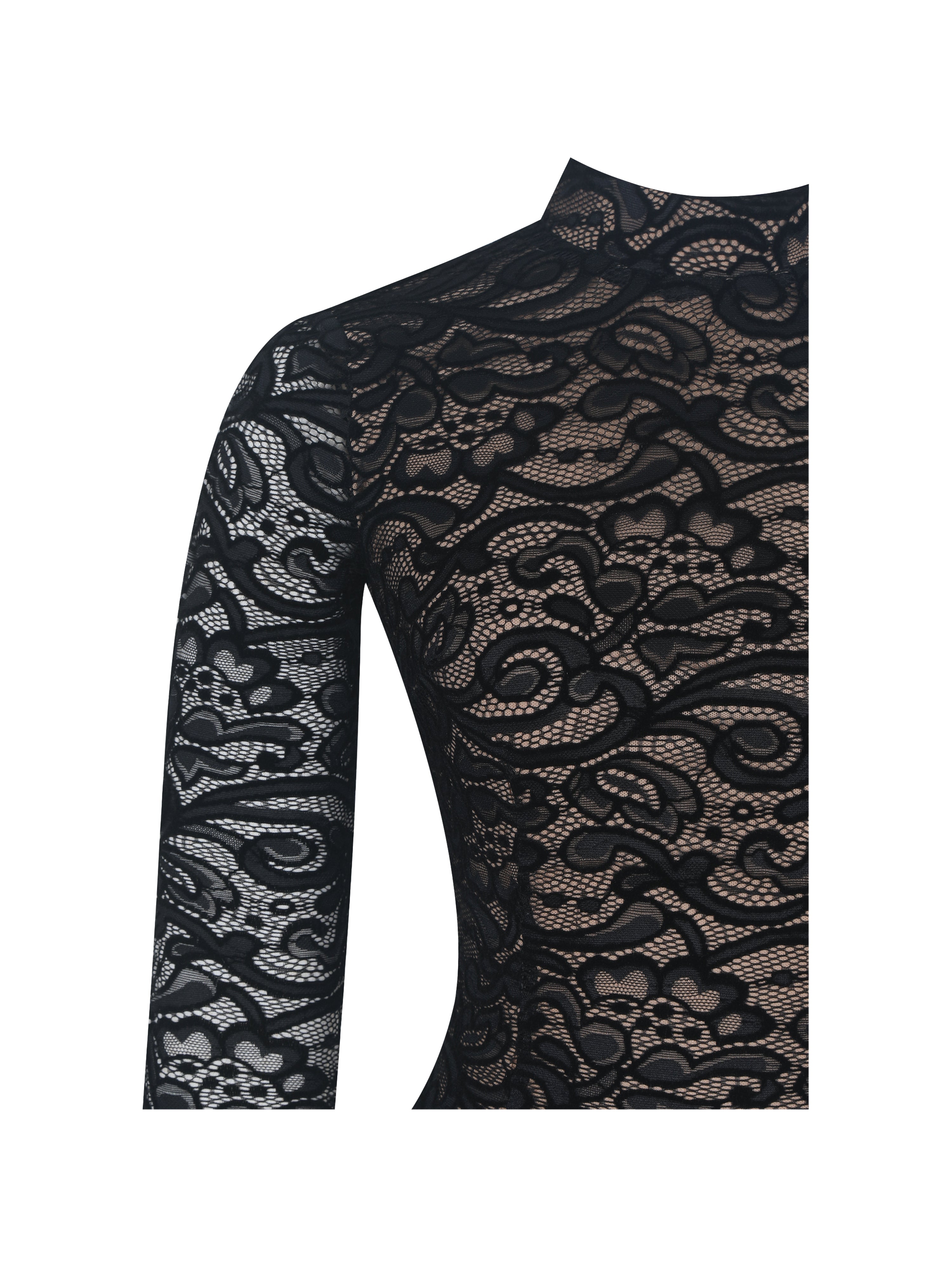 Quenisa Black Chenille Lace Long Sleeve Bodysuit