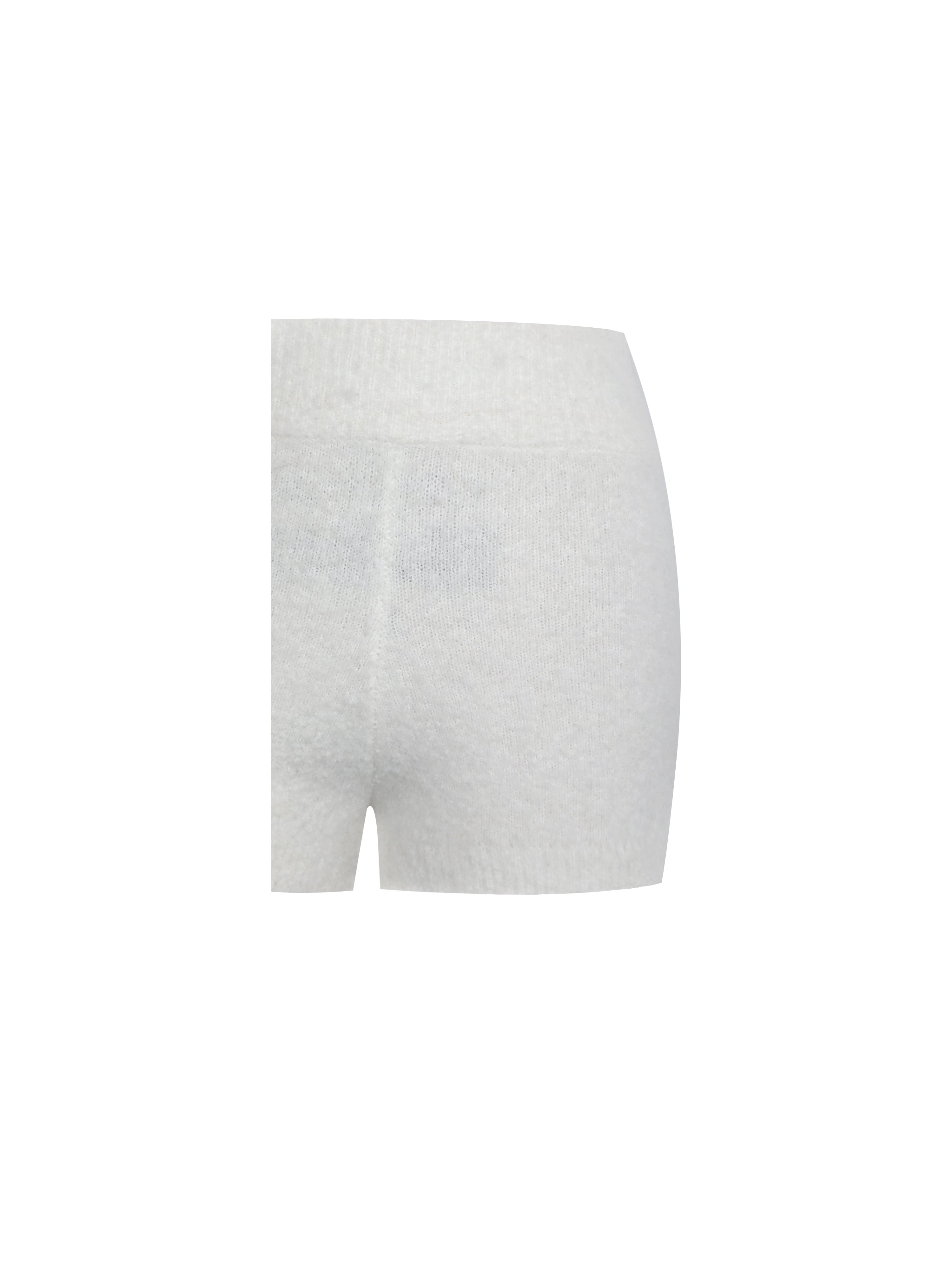 Sera White Wool-Blend Ribbed Knit Mini Shorts