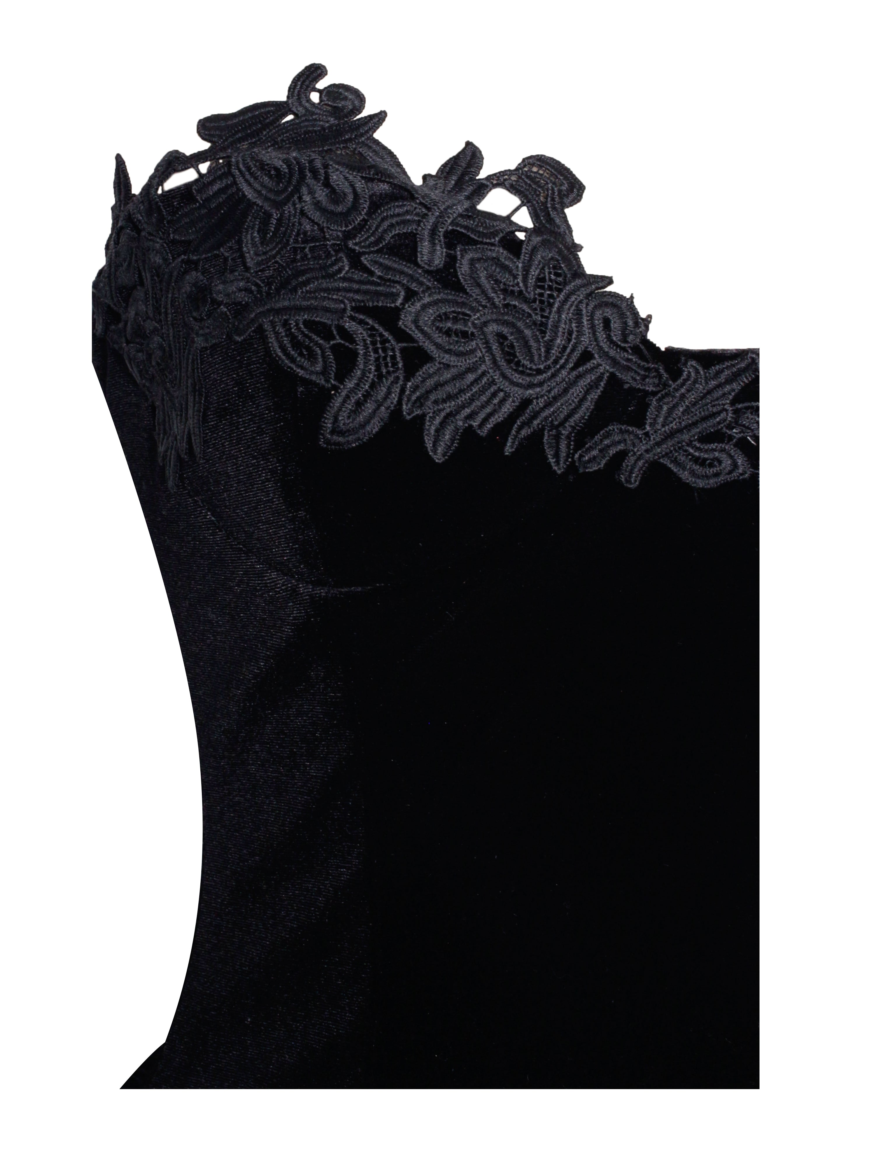 Nora Black Velvet Drop Waist Corset Puffy Mini Dress with Lace Trim (Archive Sale)