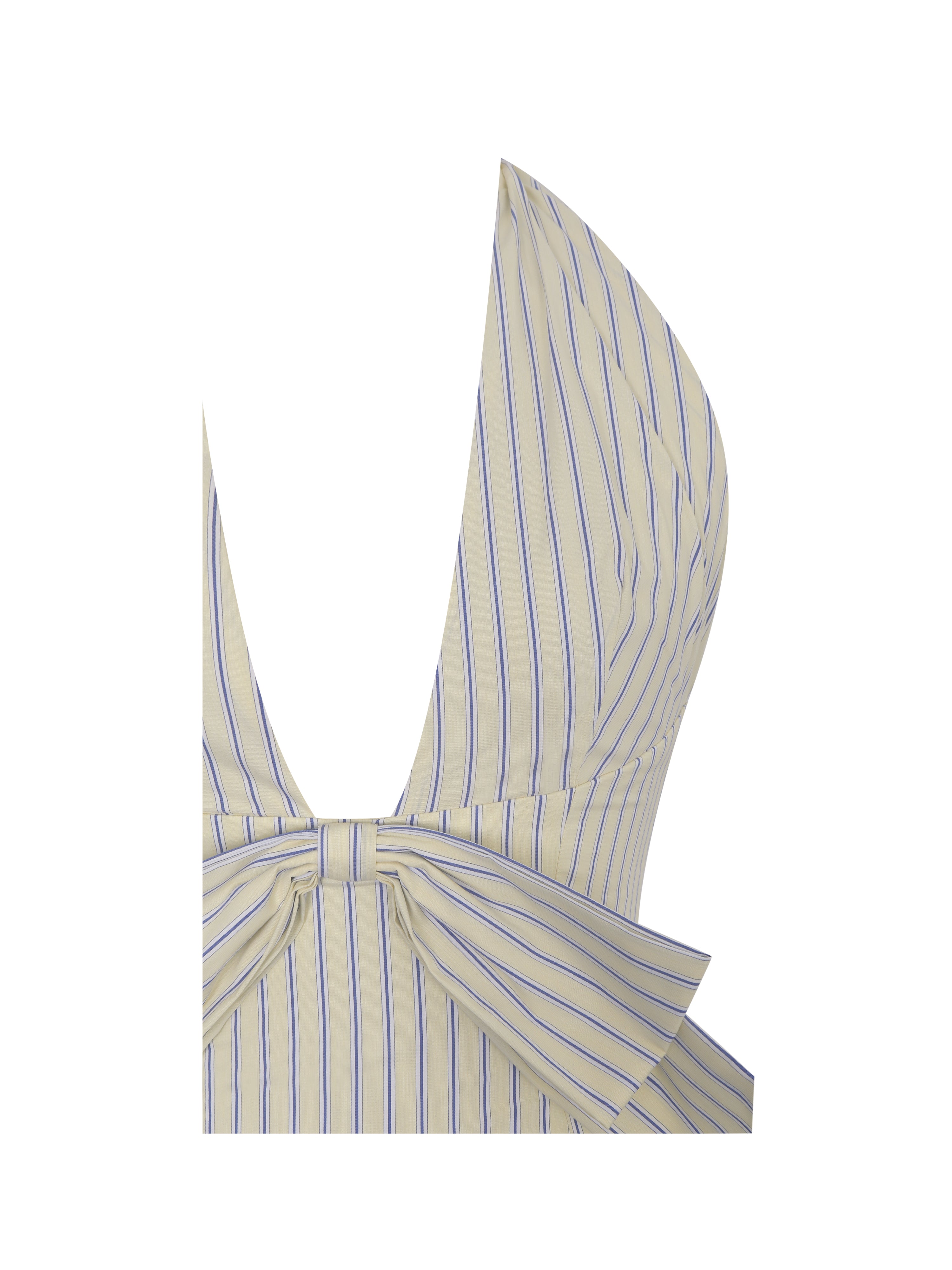 Talise Lemon Yellow Cotton Poplin Stripe Plunging Halter Maxi Dress