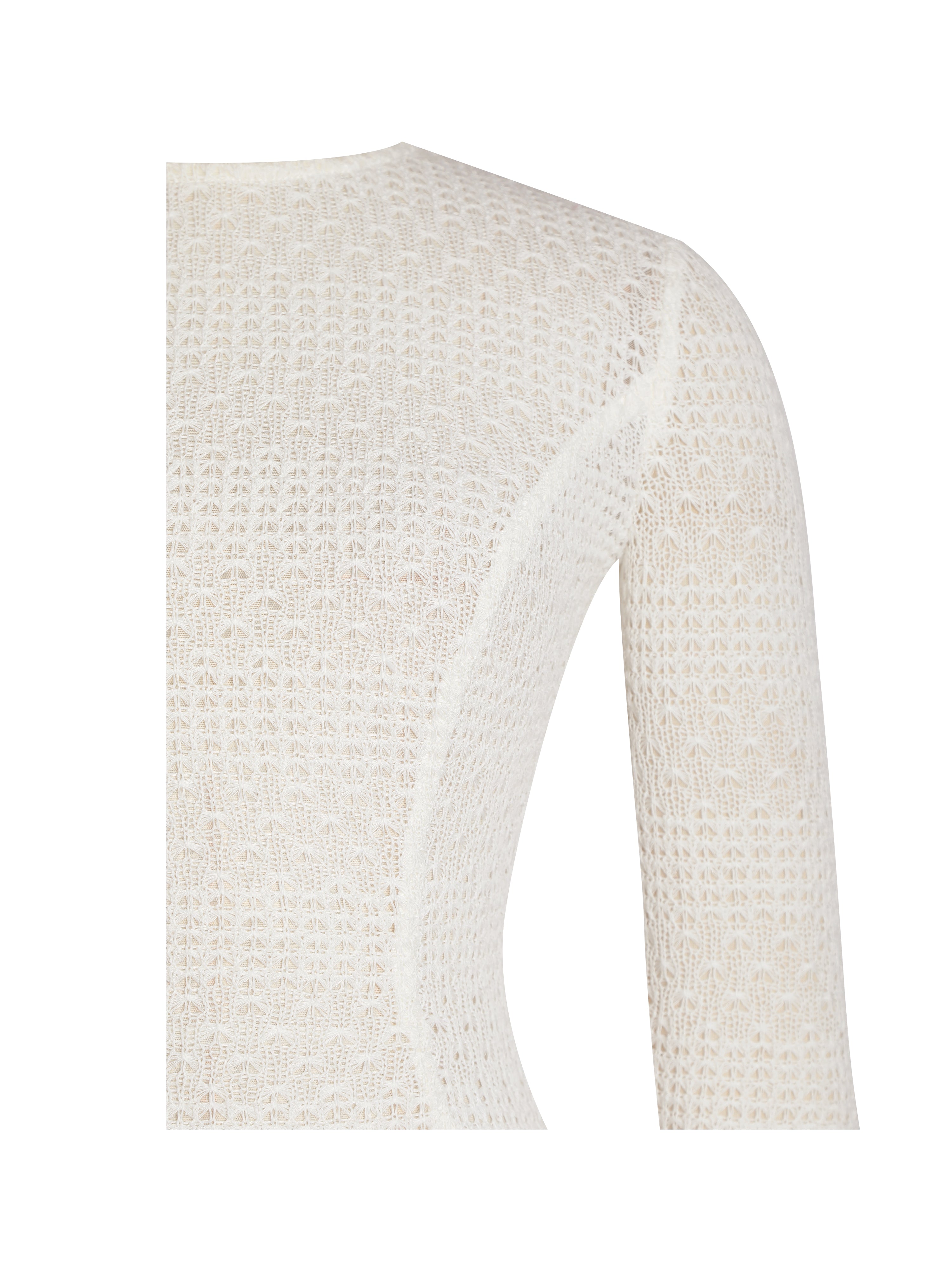 Pamina Beige Crochet Long Sleeve Midi Flare Mermaid Dress