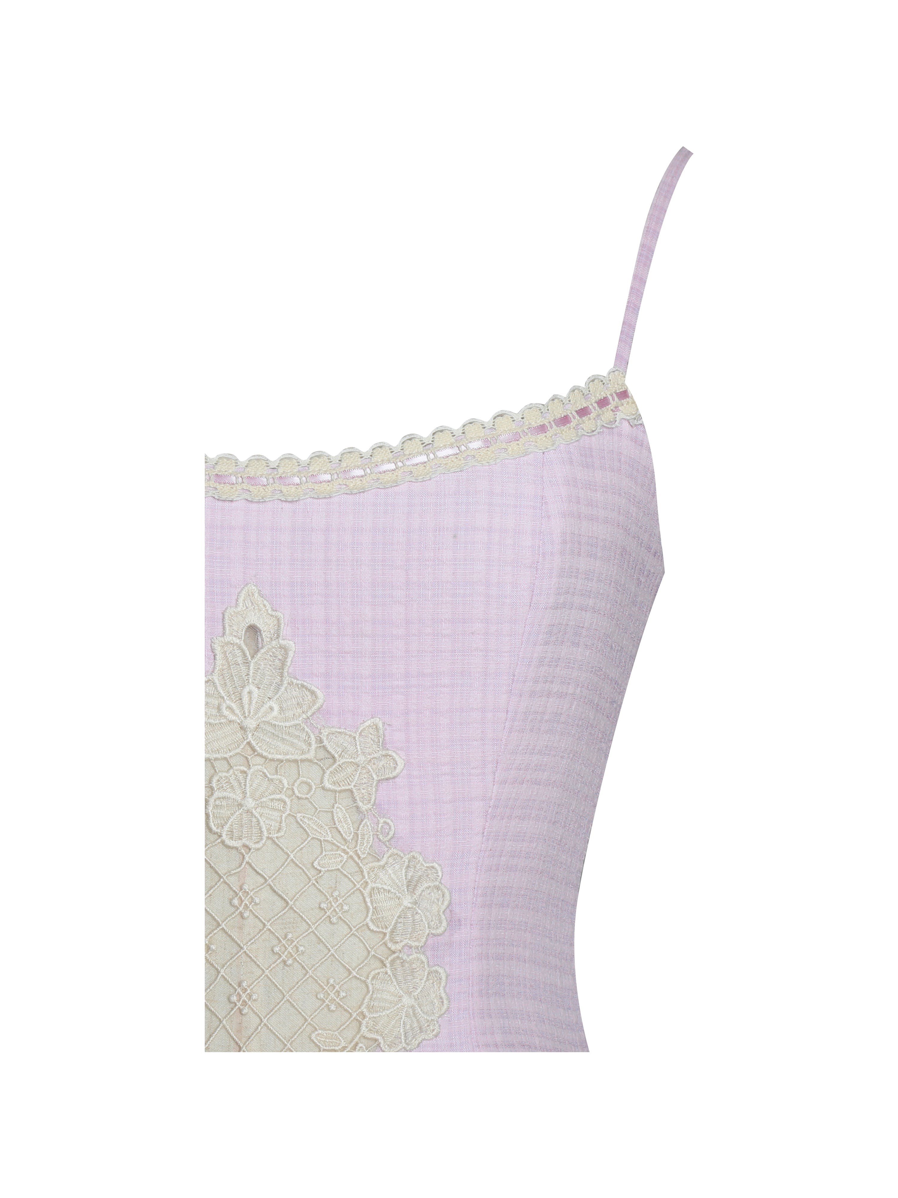 Jaclyn Lavender Lace Trim Cutout Seersucker Midi Dress