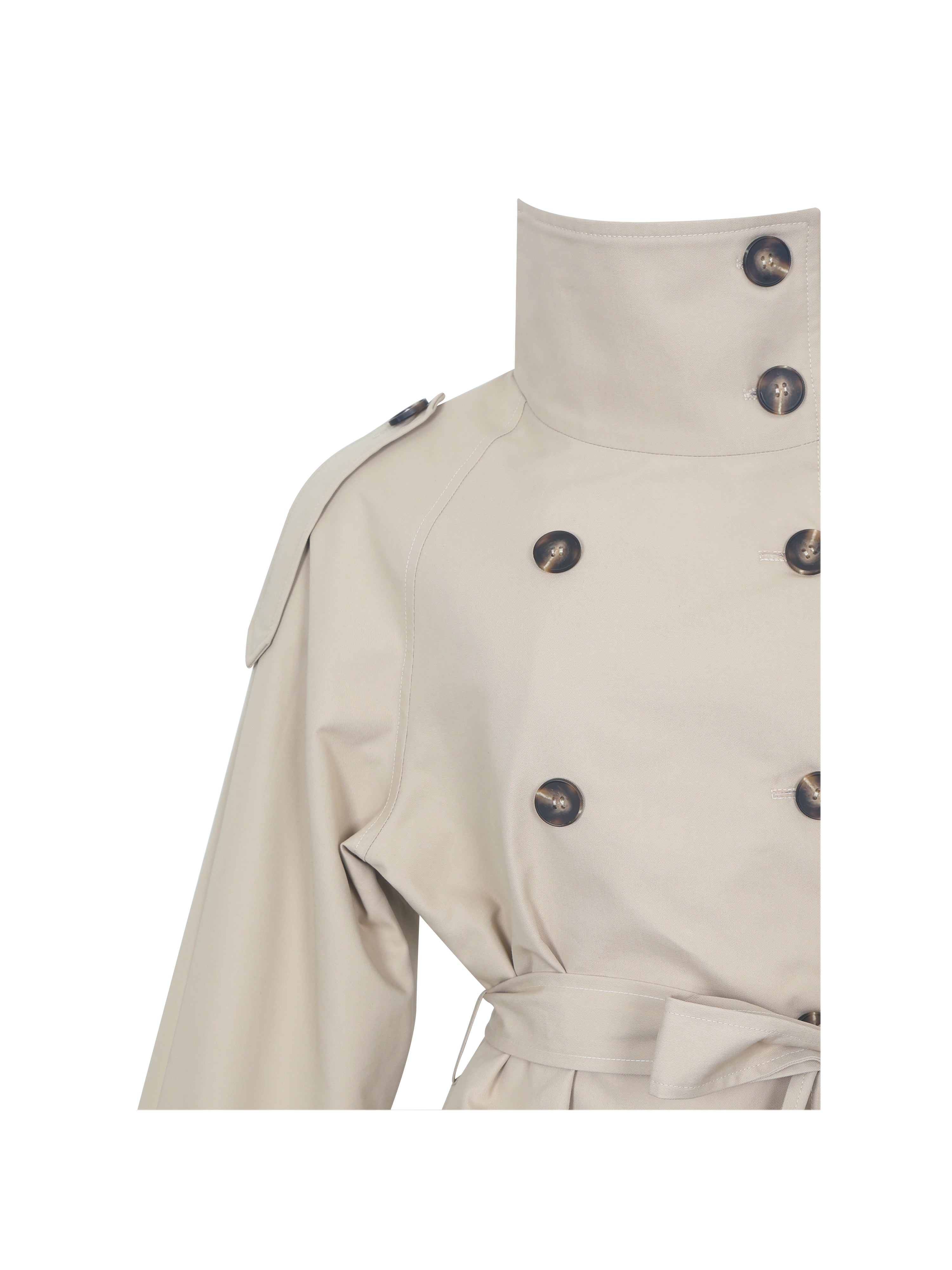 Vanetta Tan High Collar Double-Breasted Trench Mini Coat