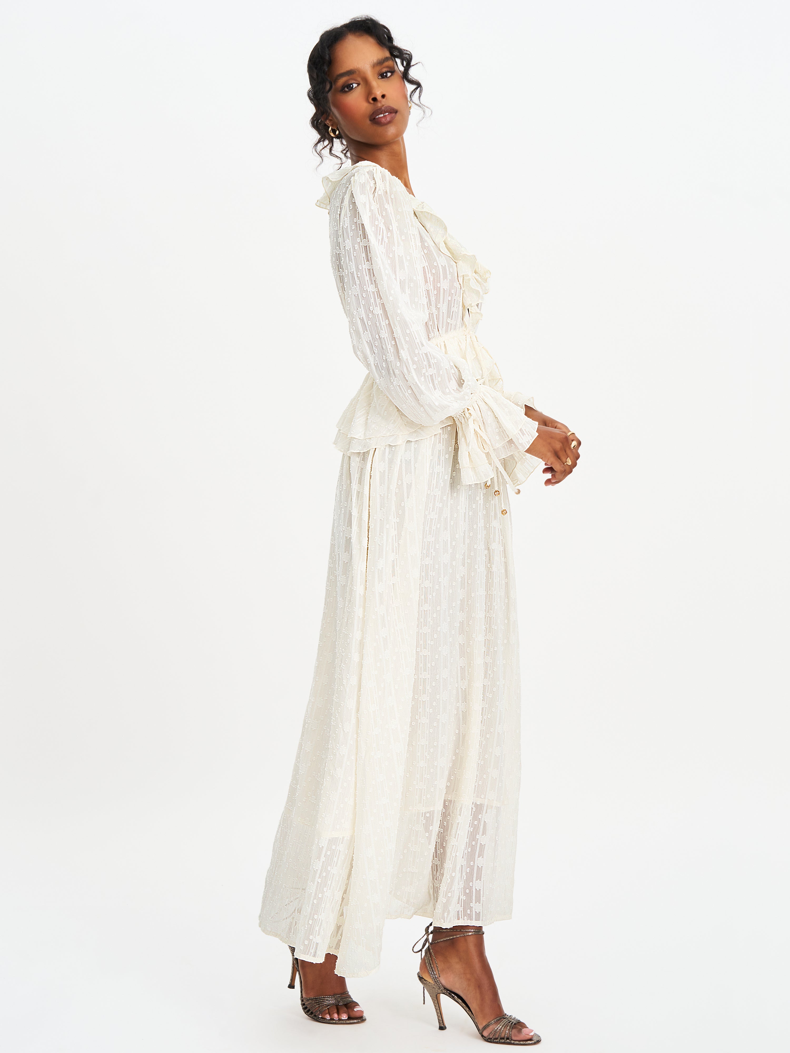 Safiya Jacquard Chiffon Long Sleeve Maxi Dress