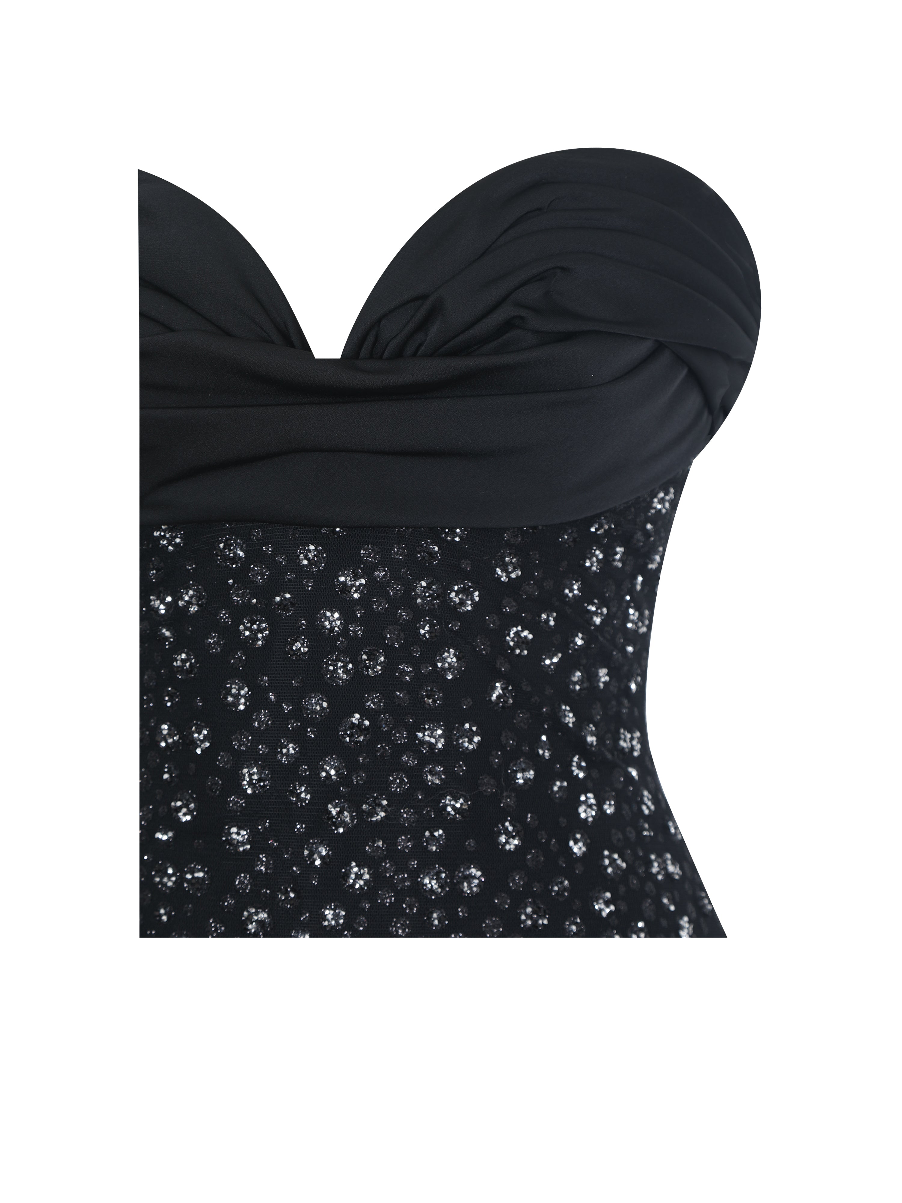 Preslie Black Satin & Crystal Mesh Sheath Maxi Dress