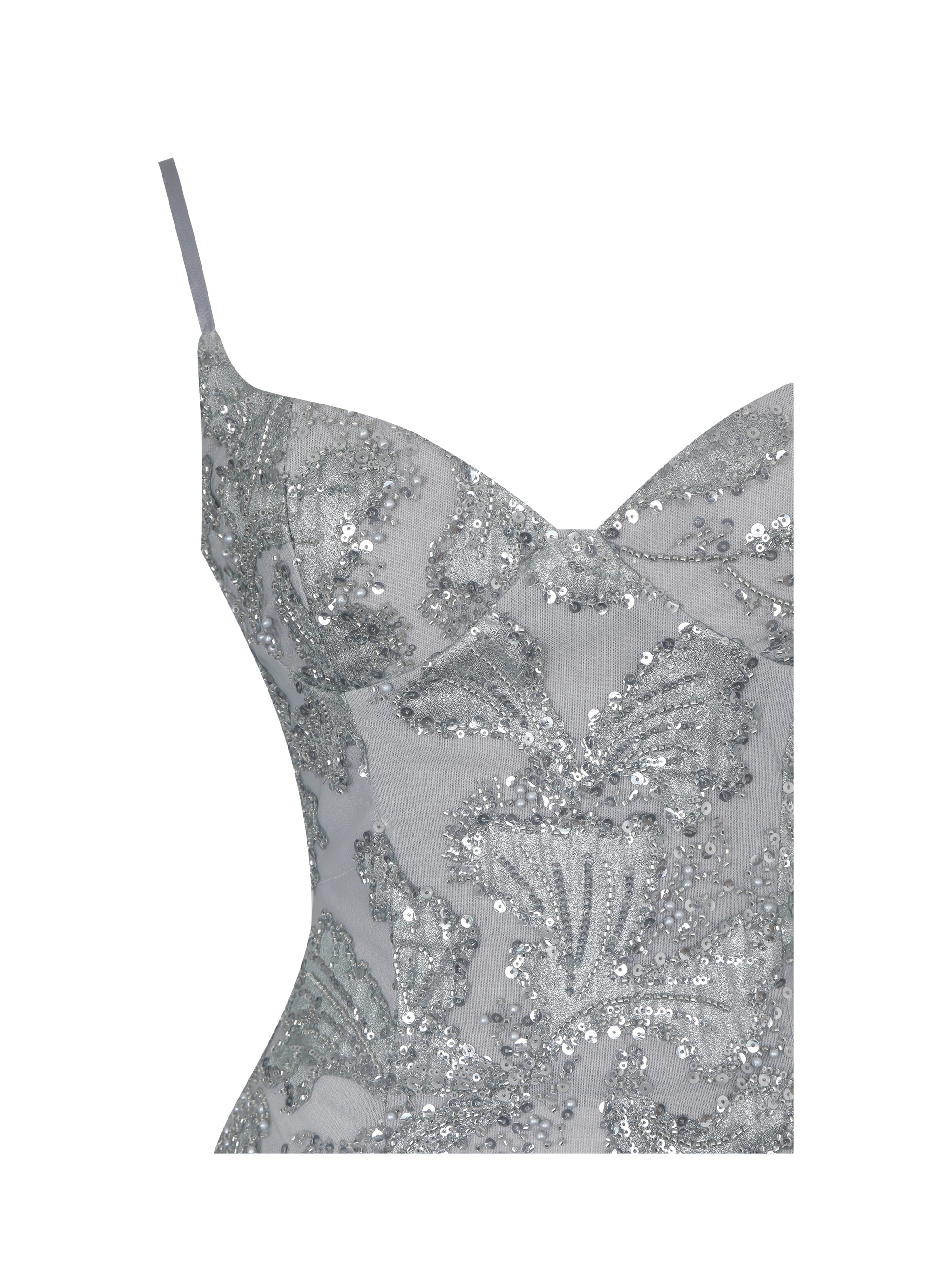 Olisa Silver Beaded Peplum Tassel Maxi Dress