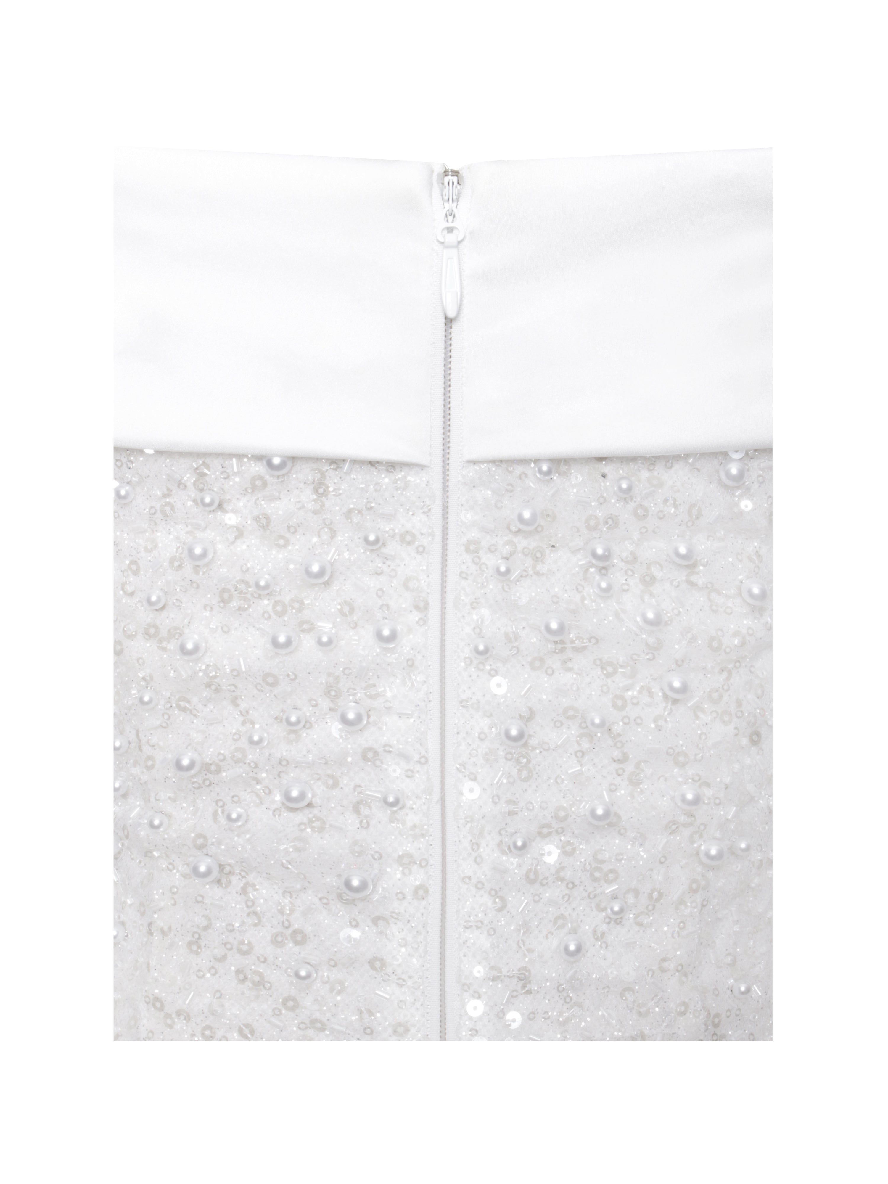 Kira Bead Embroidered Mesh Off Shoulder Long Sleeve Mini Dress