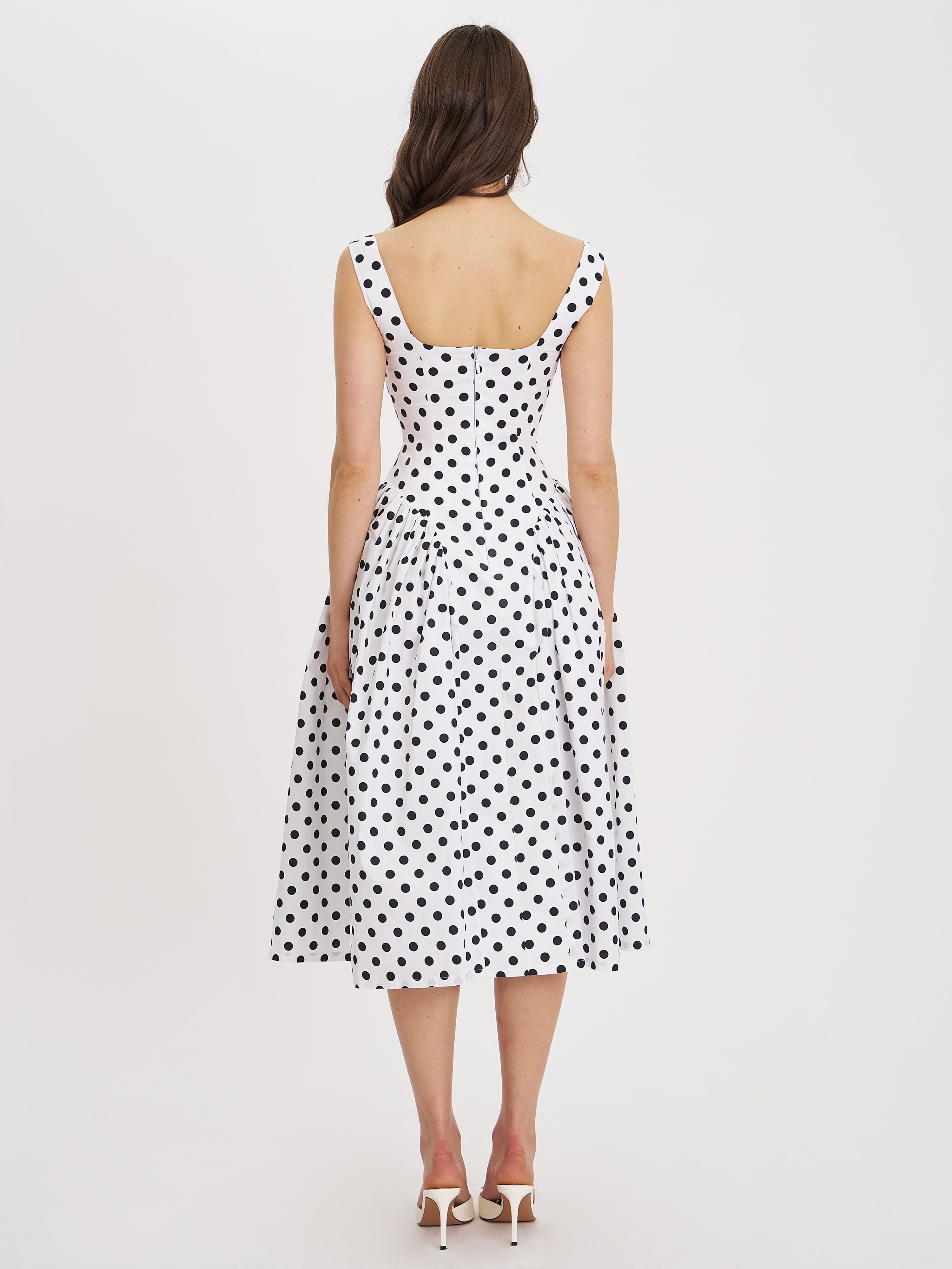 Rahma Polka Dot Drop Waist Midi Cotton Poplin Dress