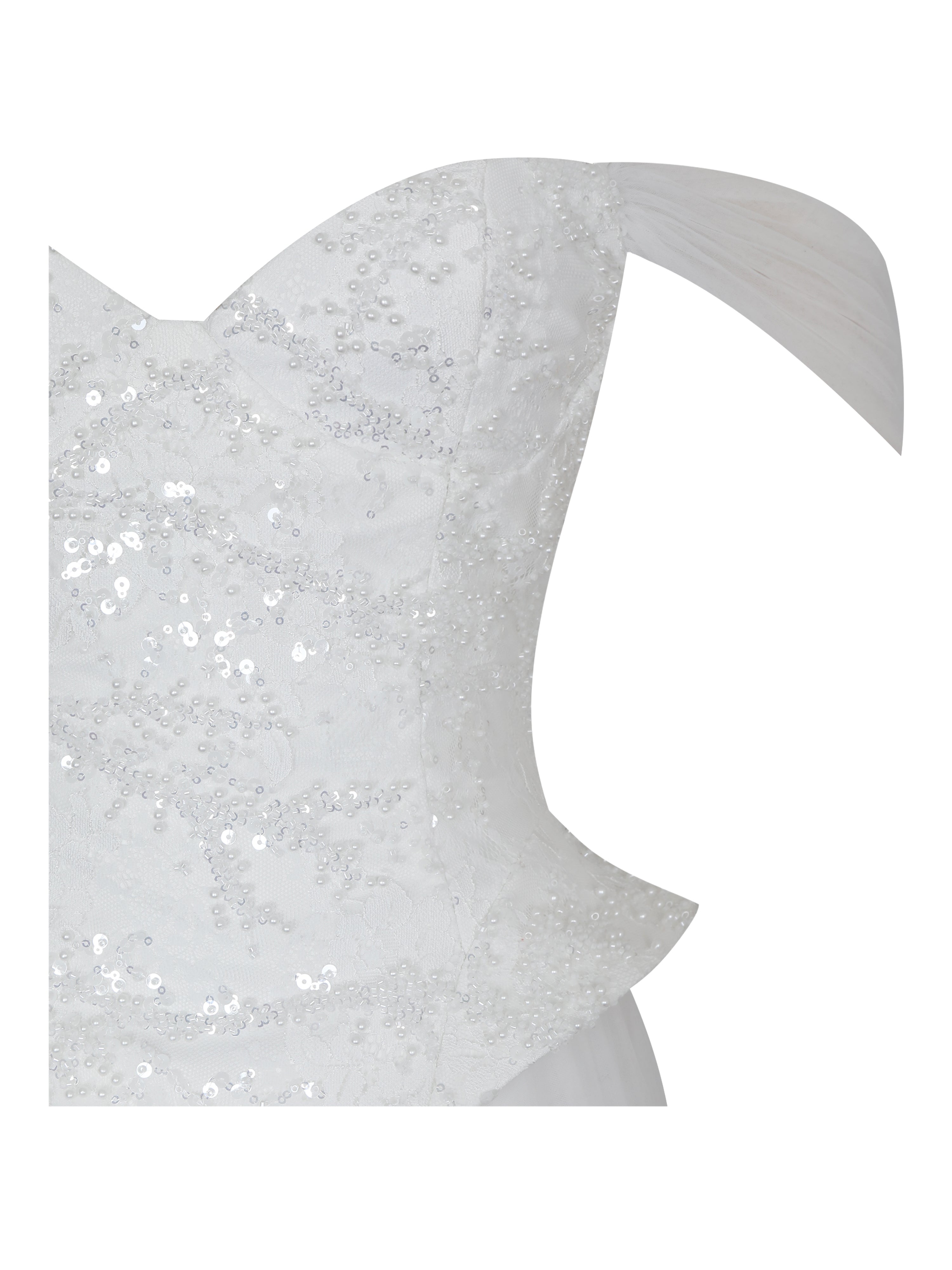 Jianna White Beaded Peplum Bardot Neckline Wedding Gown