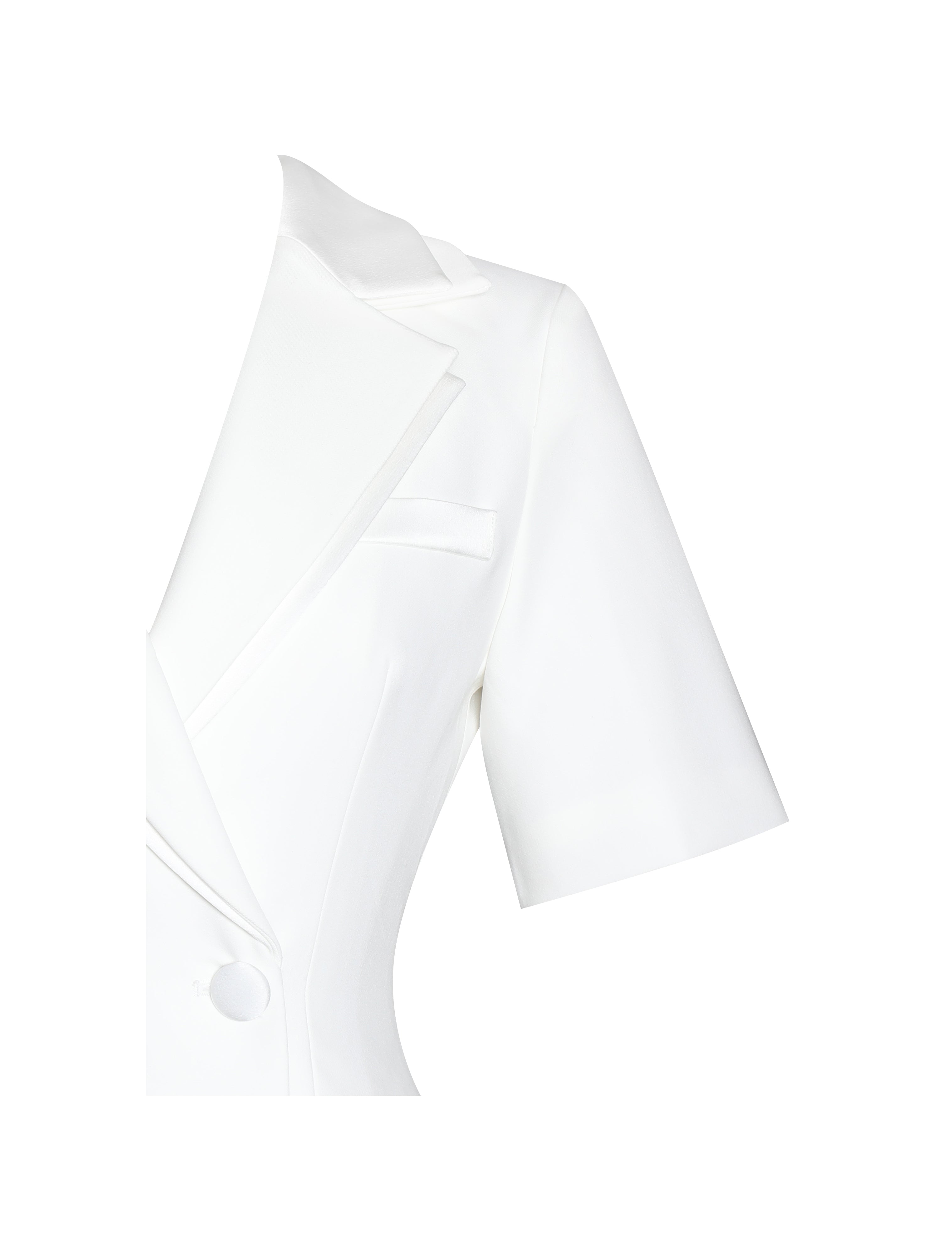 Madelina White Double Breast Satin Trim Blazer Dress