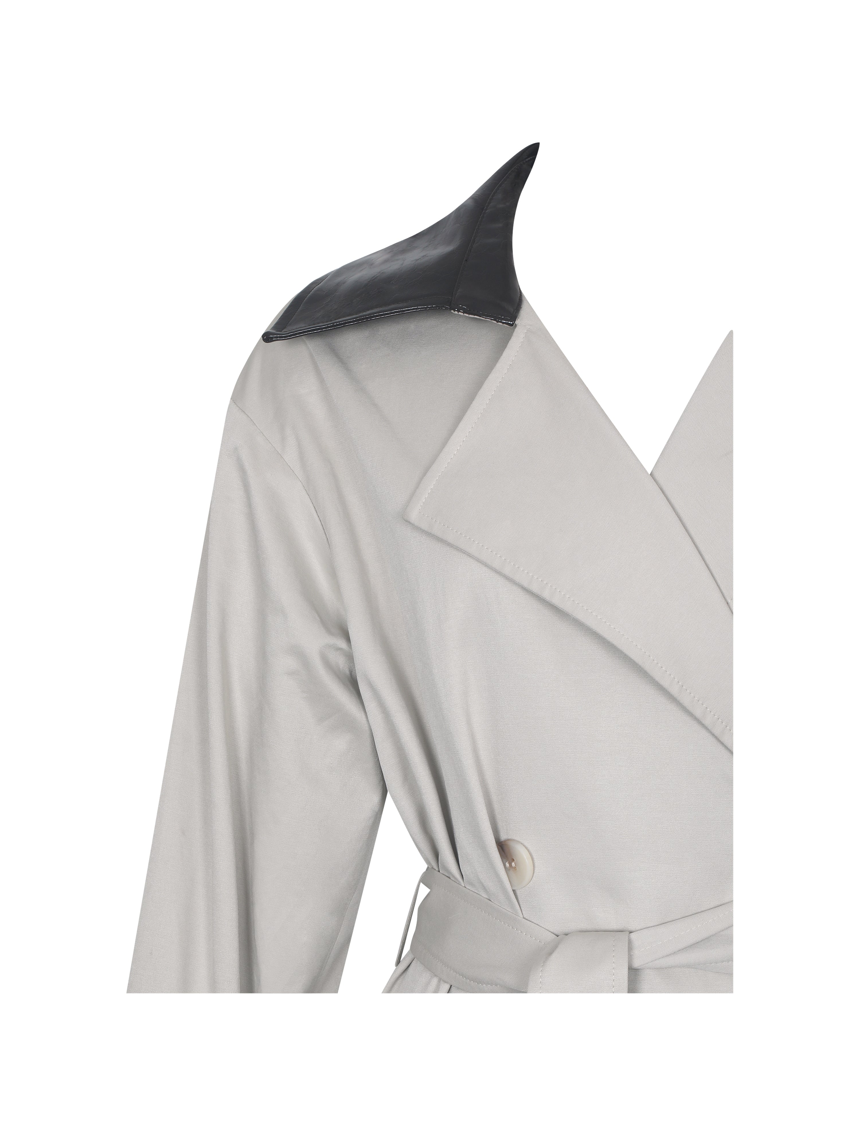 Umber Oyster Double-Breasted Faux Leather Lapel Trench Coat