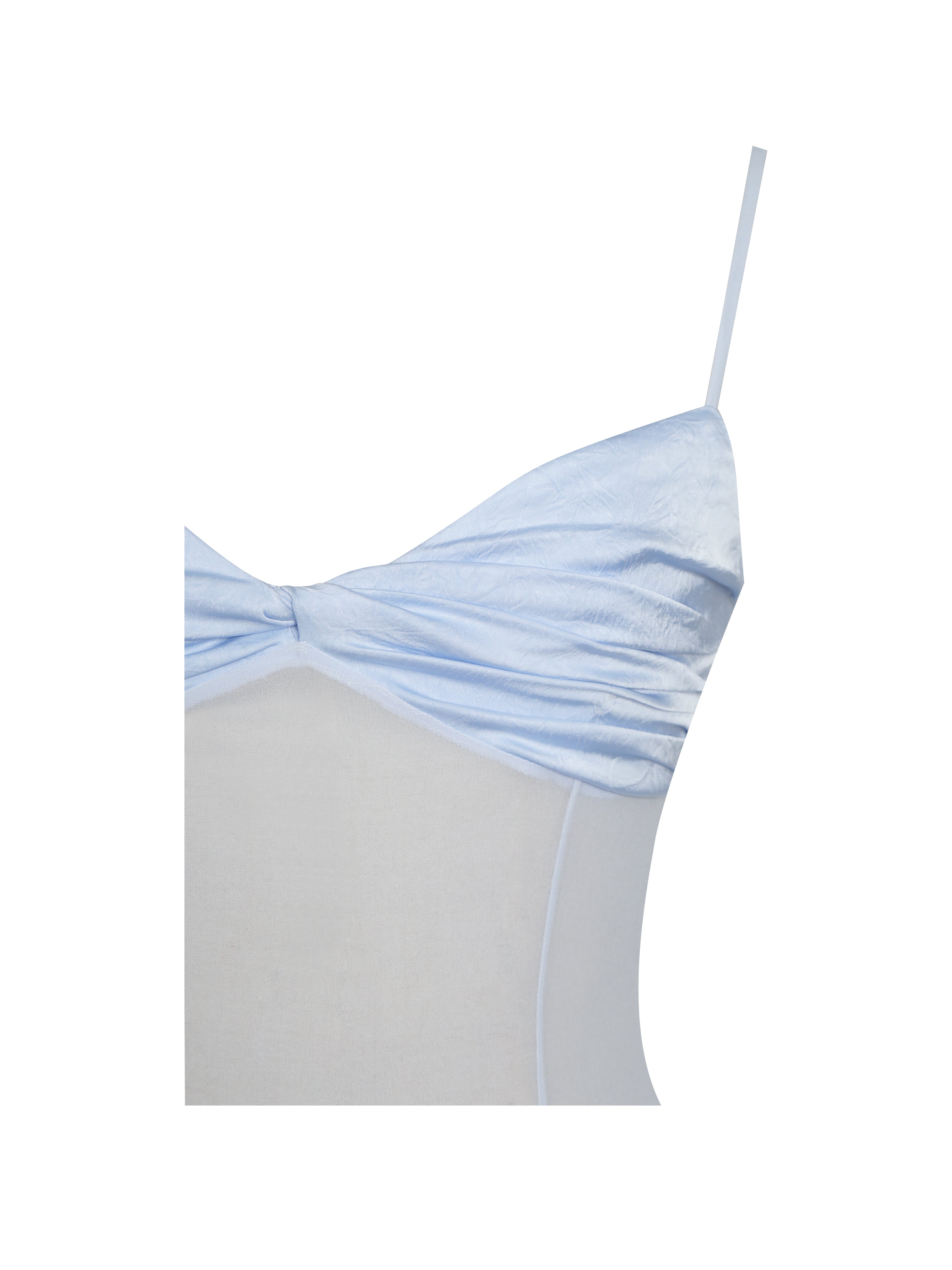 Lacy Blue Ruched Breast High Slit Chiffon Dress