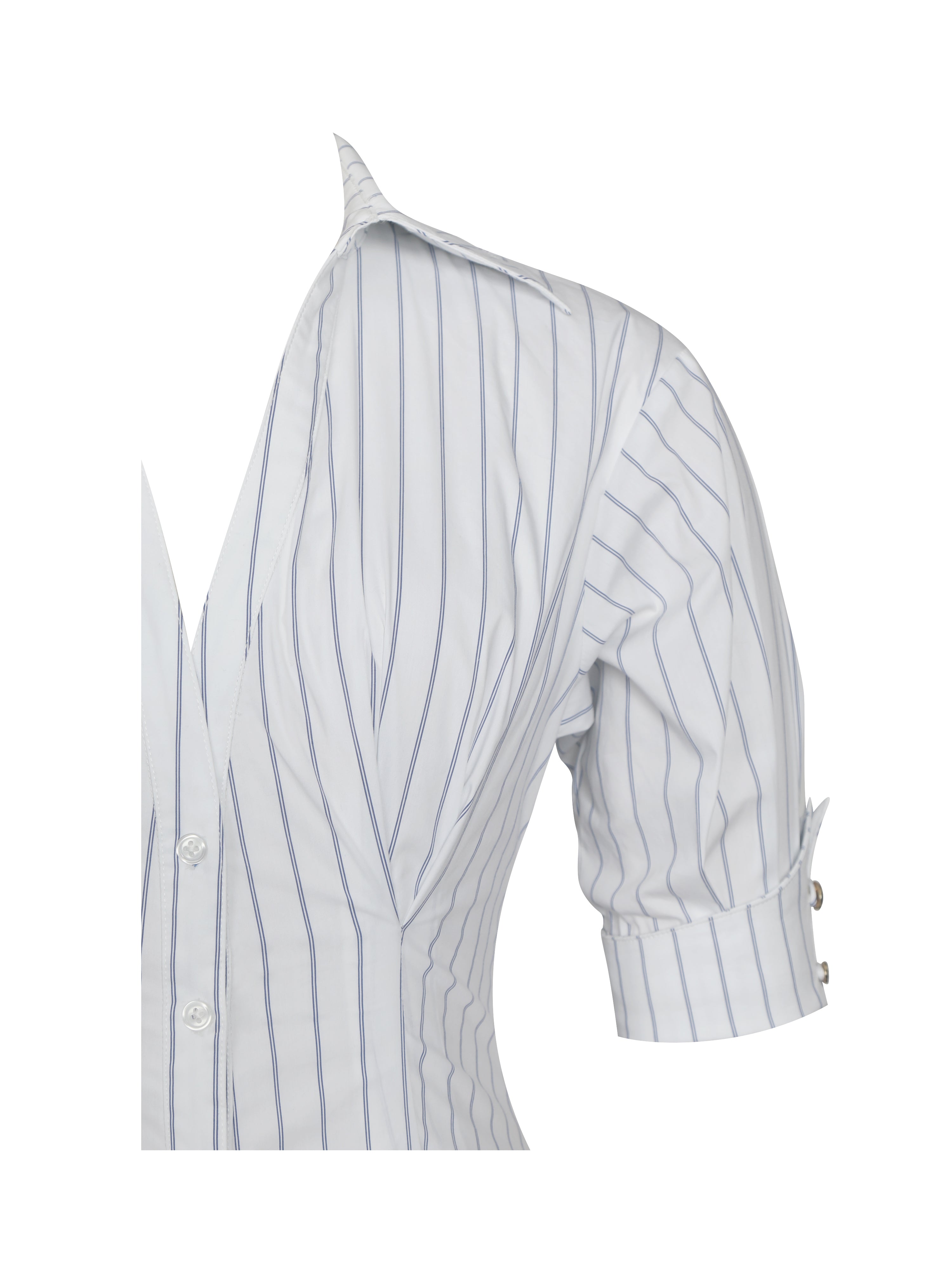 Palina Pinstripes Cotton Poplin Pleated Midi Preppy Shirt Dress