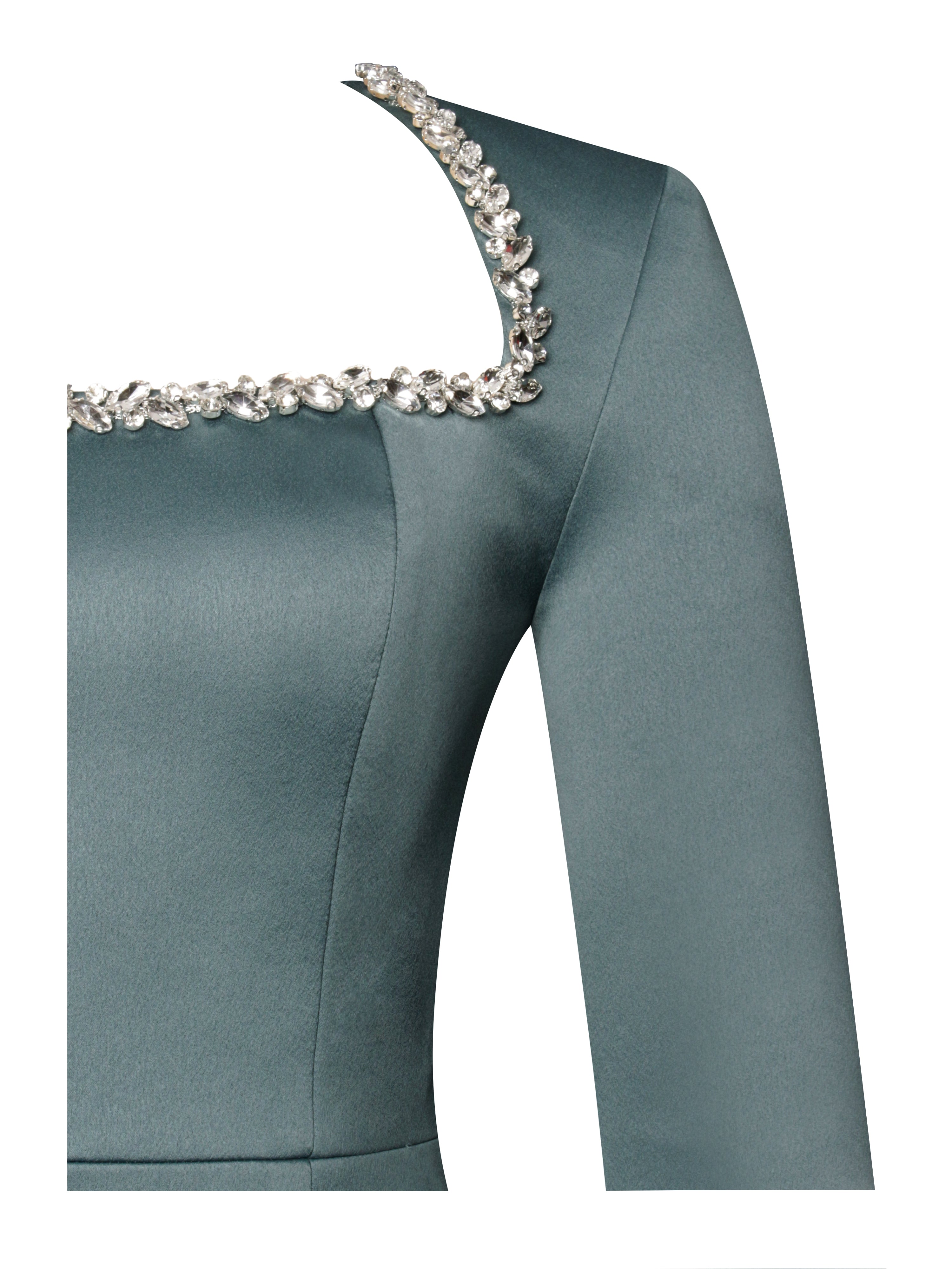 Gabella Dark Green Long Sleeve A-line Mini Dress with Crystal Trim (Archive Sale)