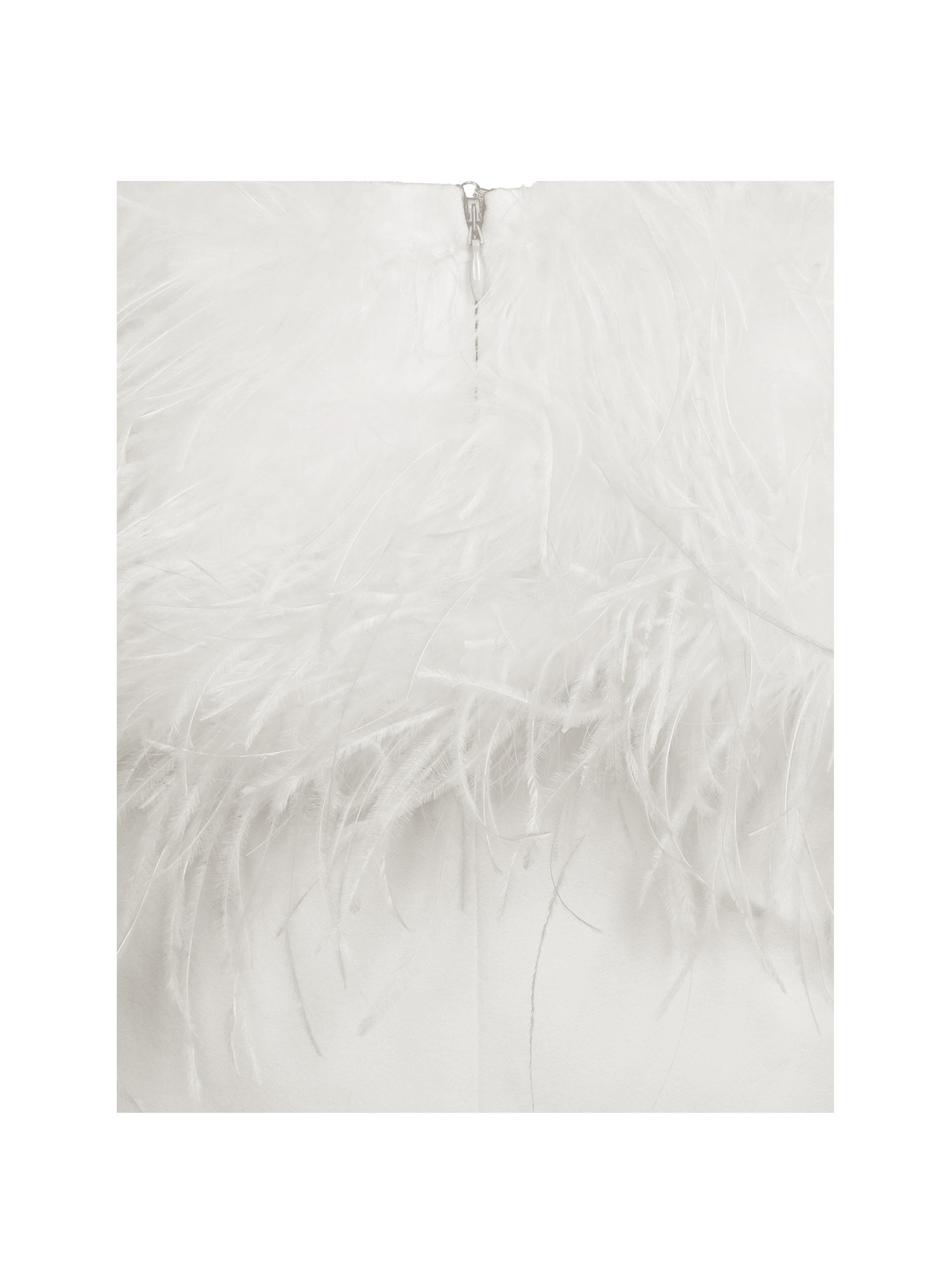 Quisten White Feathered Plunging Halter Mini Dress