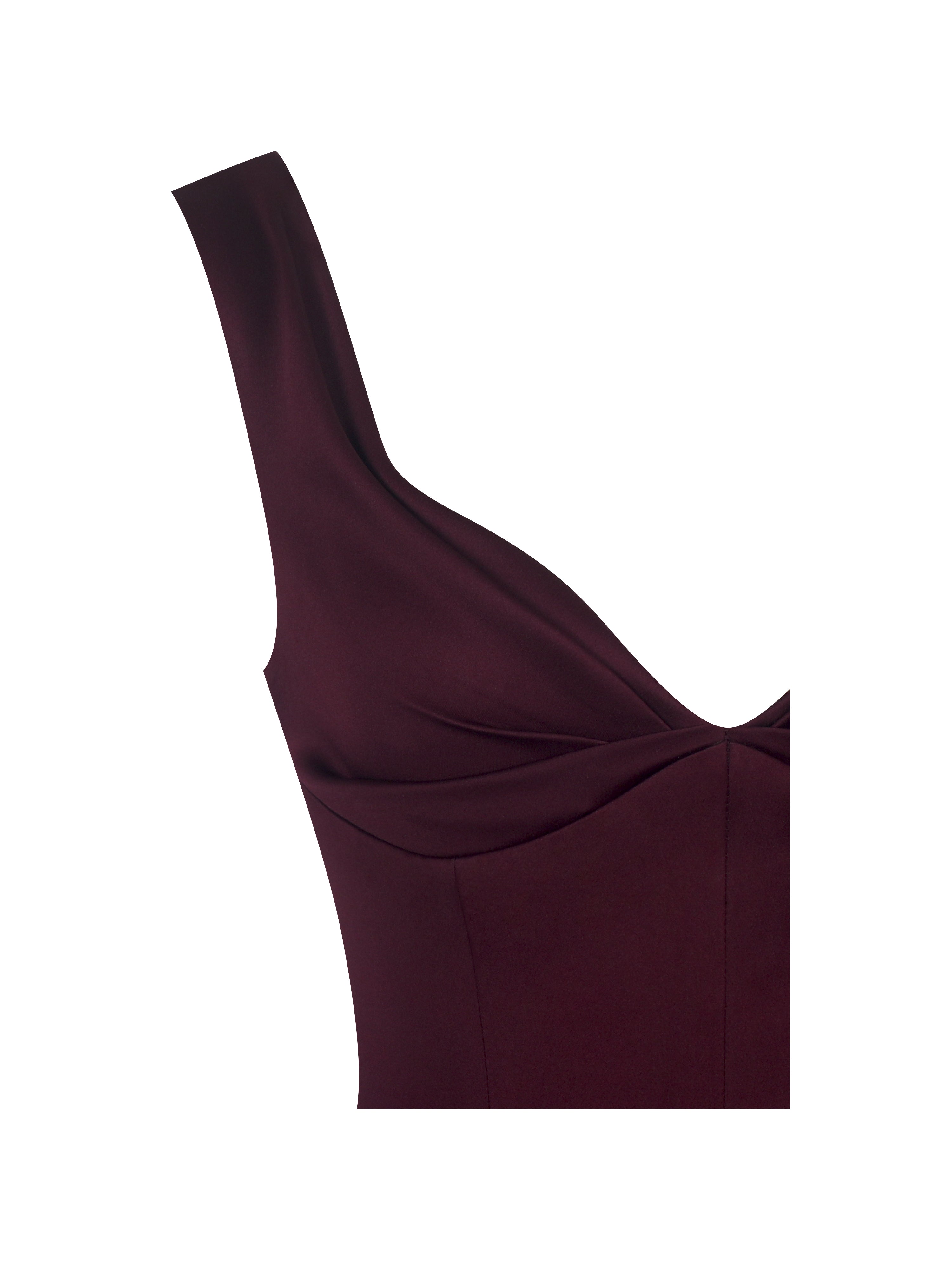 Omella Burgundy Ruched Bust Sweetheart Flared Maxi Dress