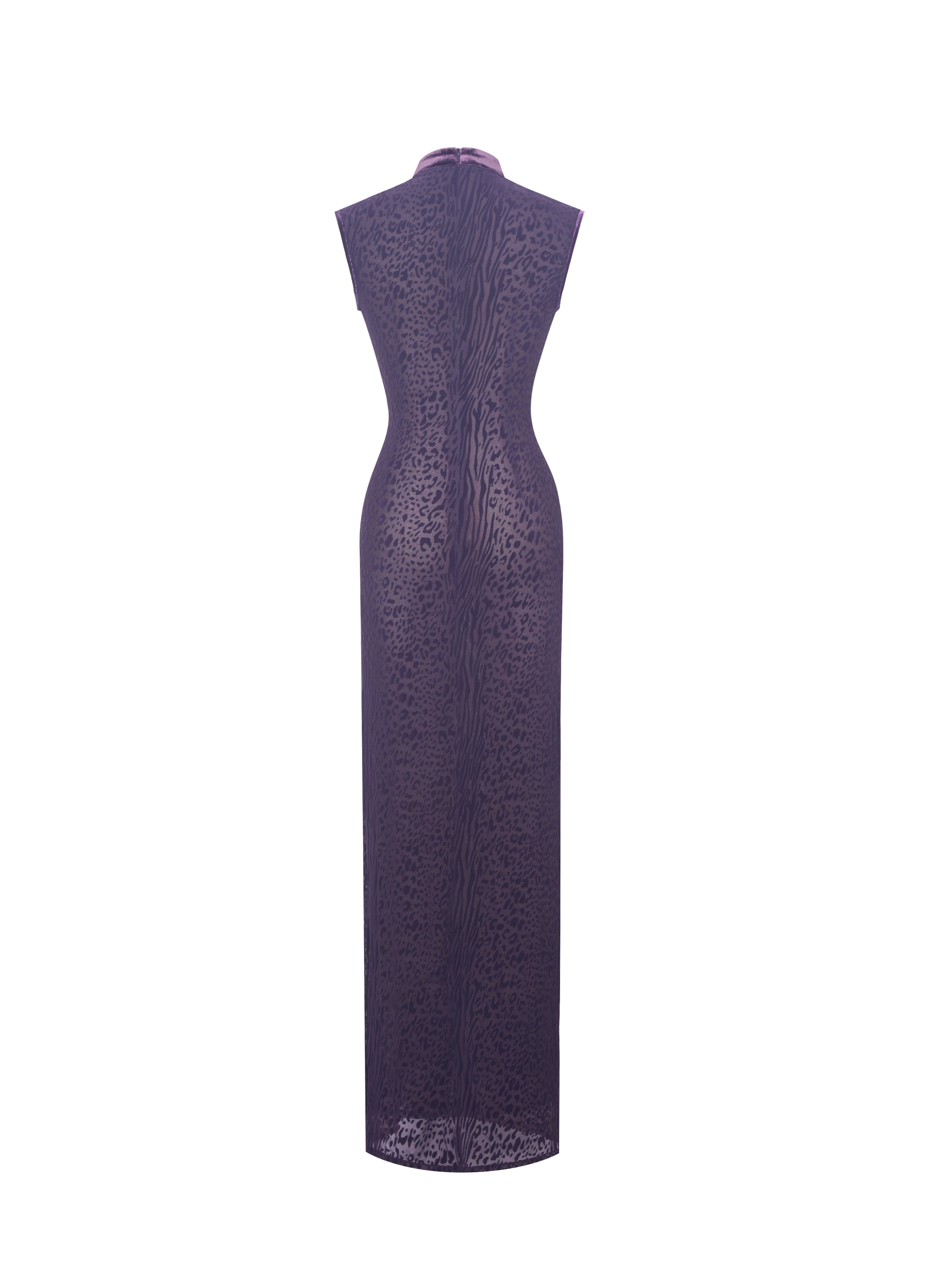 Riona Violet Burnout Velvet Mesh Keyhole Maxi Dress