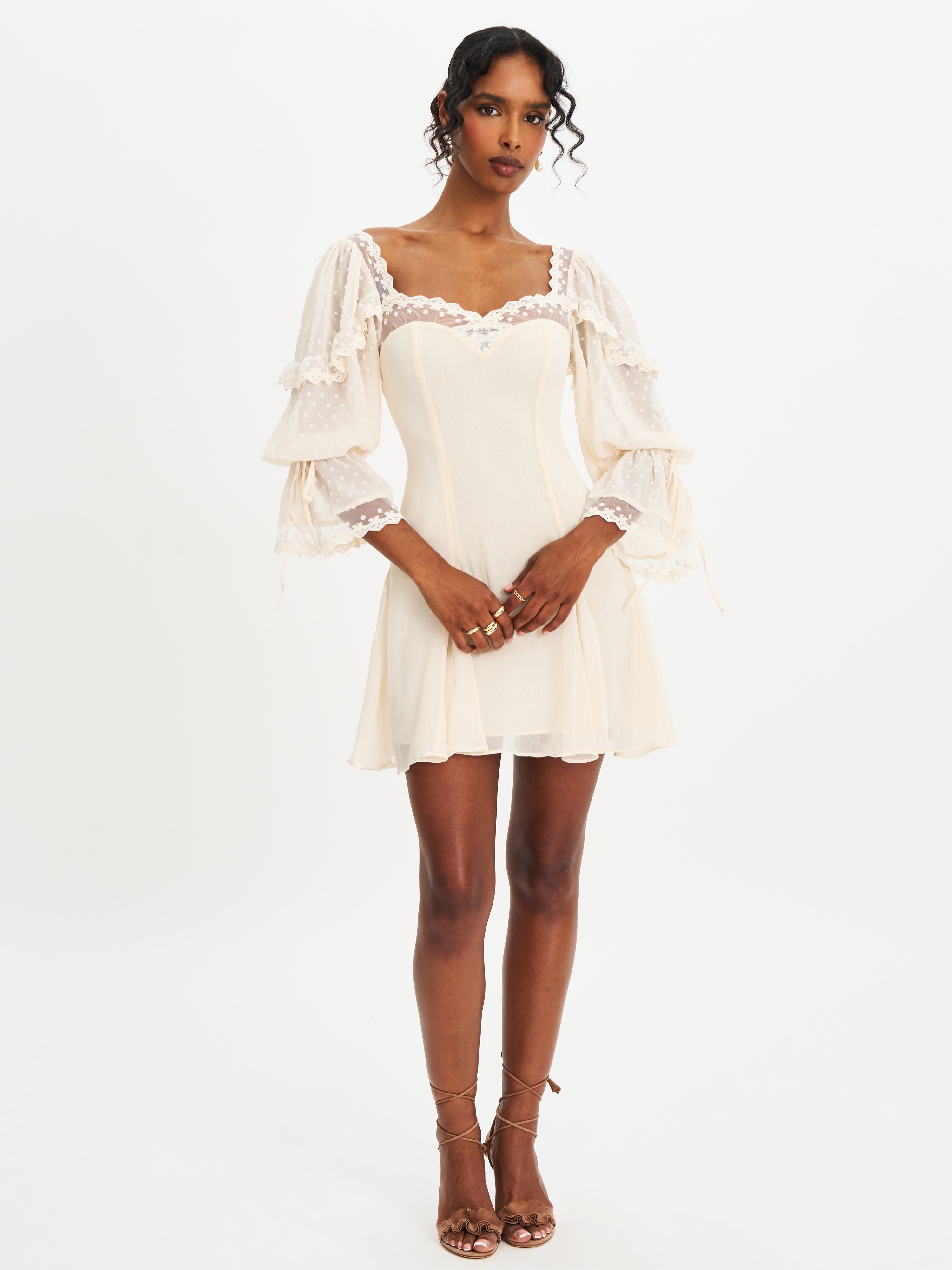 Zakira Lace Trim Half Sleeve Mini Dress