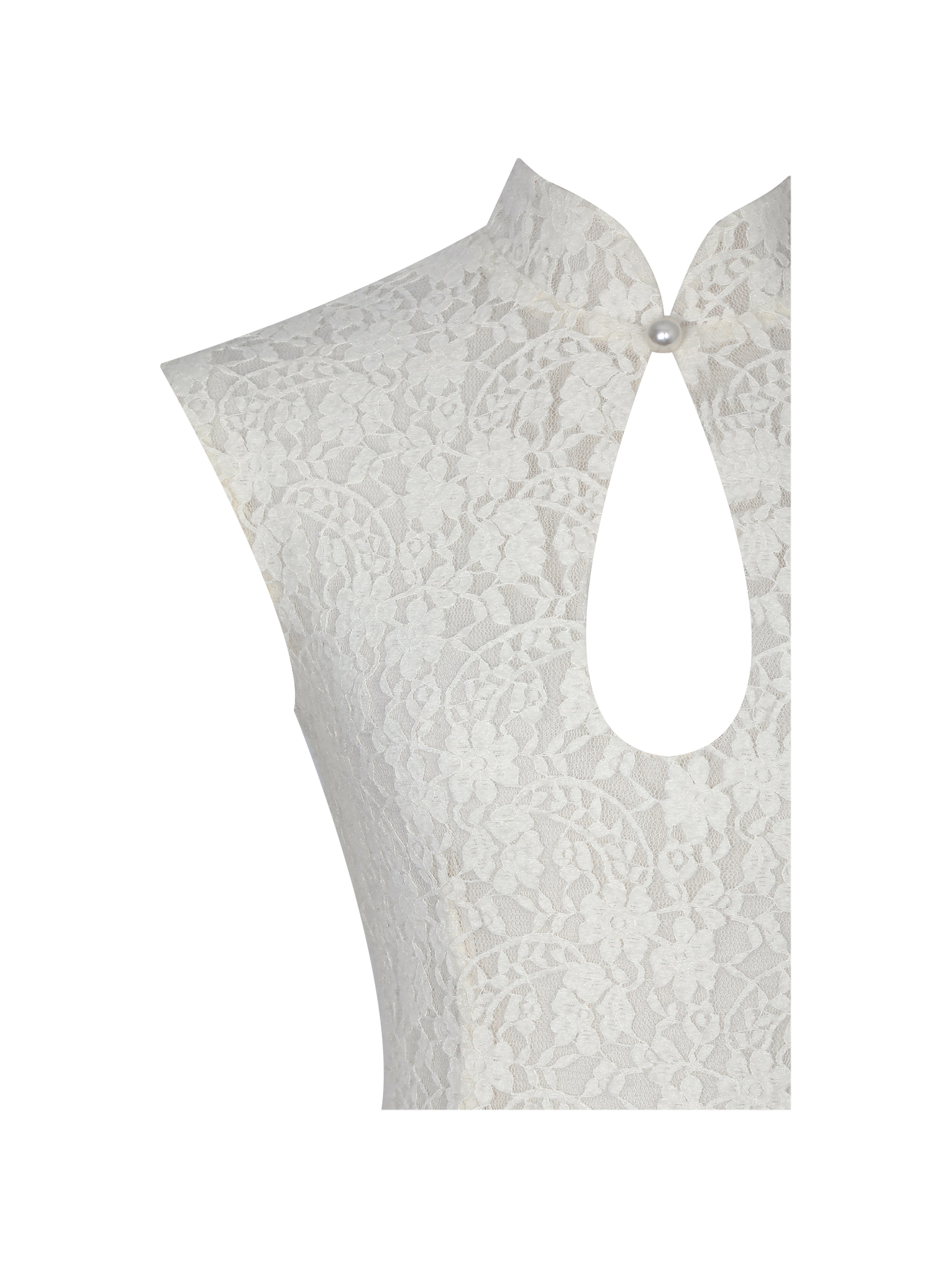 Garcelle Cream Brushed Lace Keyhole Mermaid Midi Dress