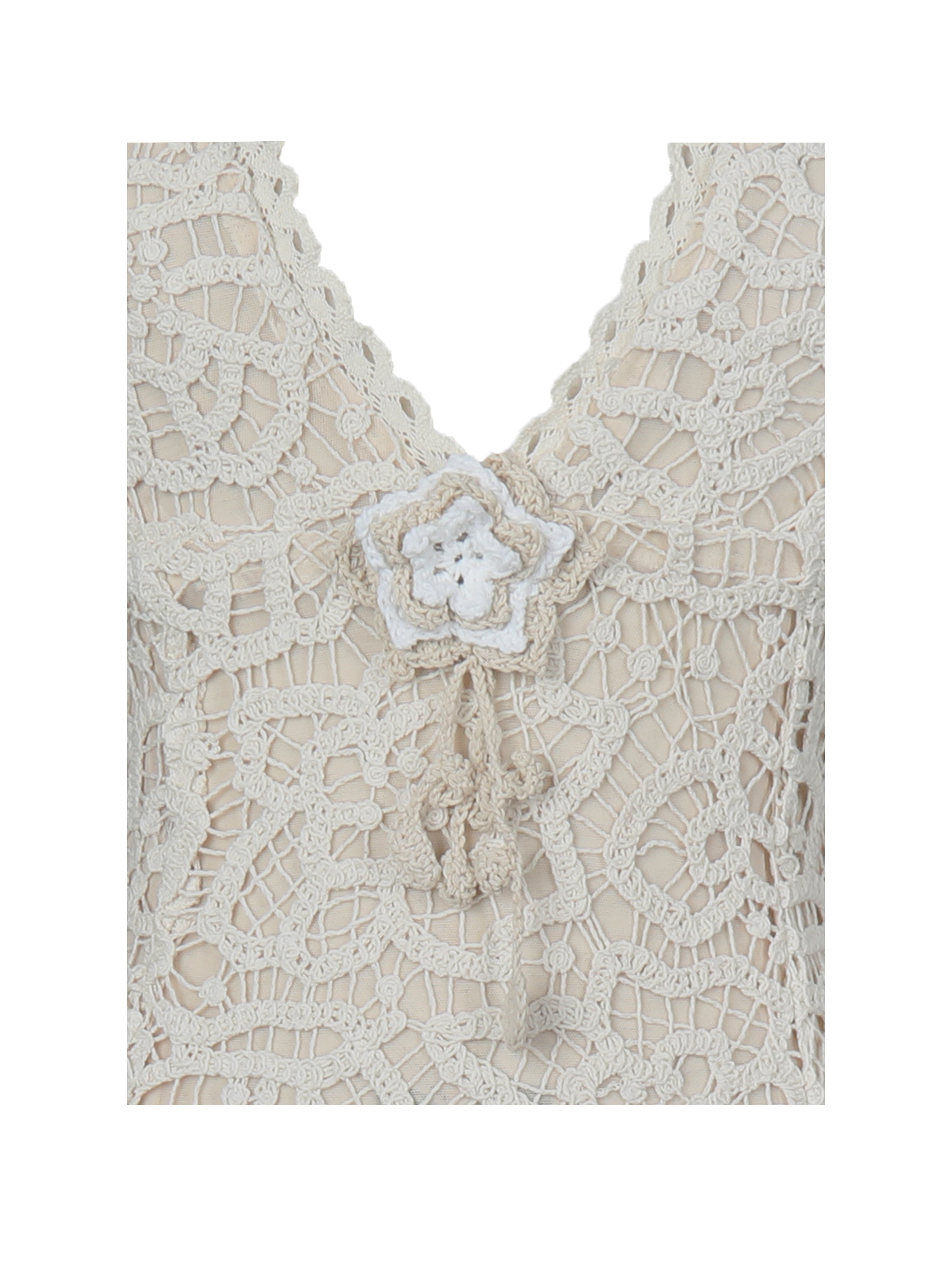 Faelyn Off-White Double Fringe Crochet Halter Maxi Dress