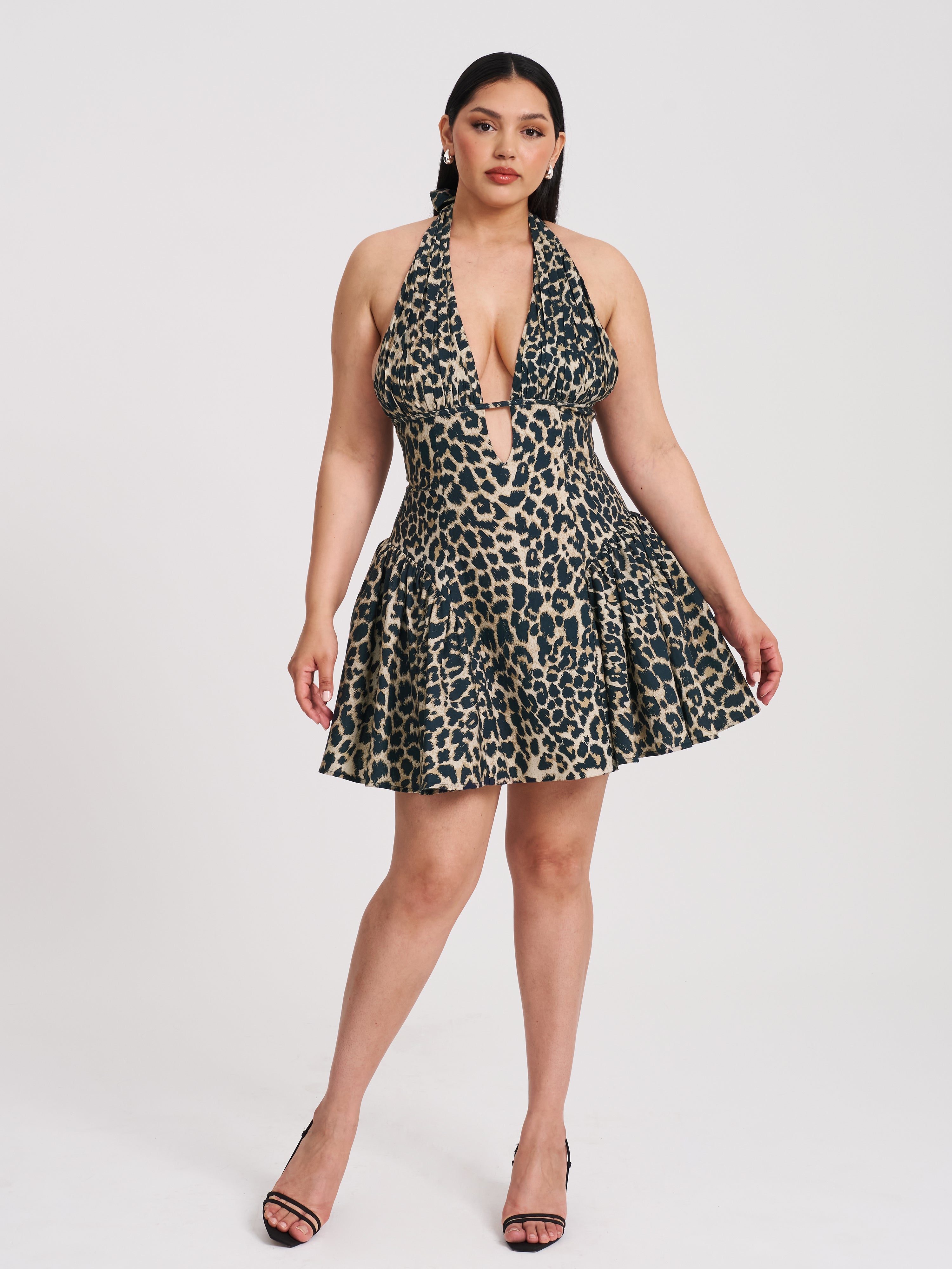 Mackenzie Cheetah Print Halter Linen Mini Dress