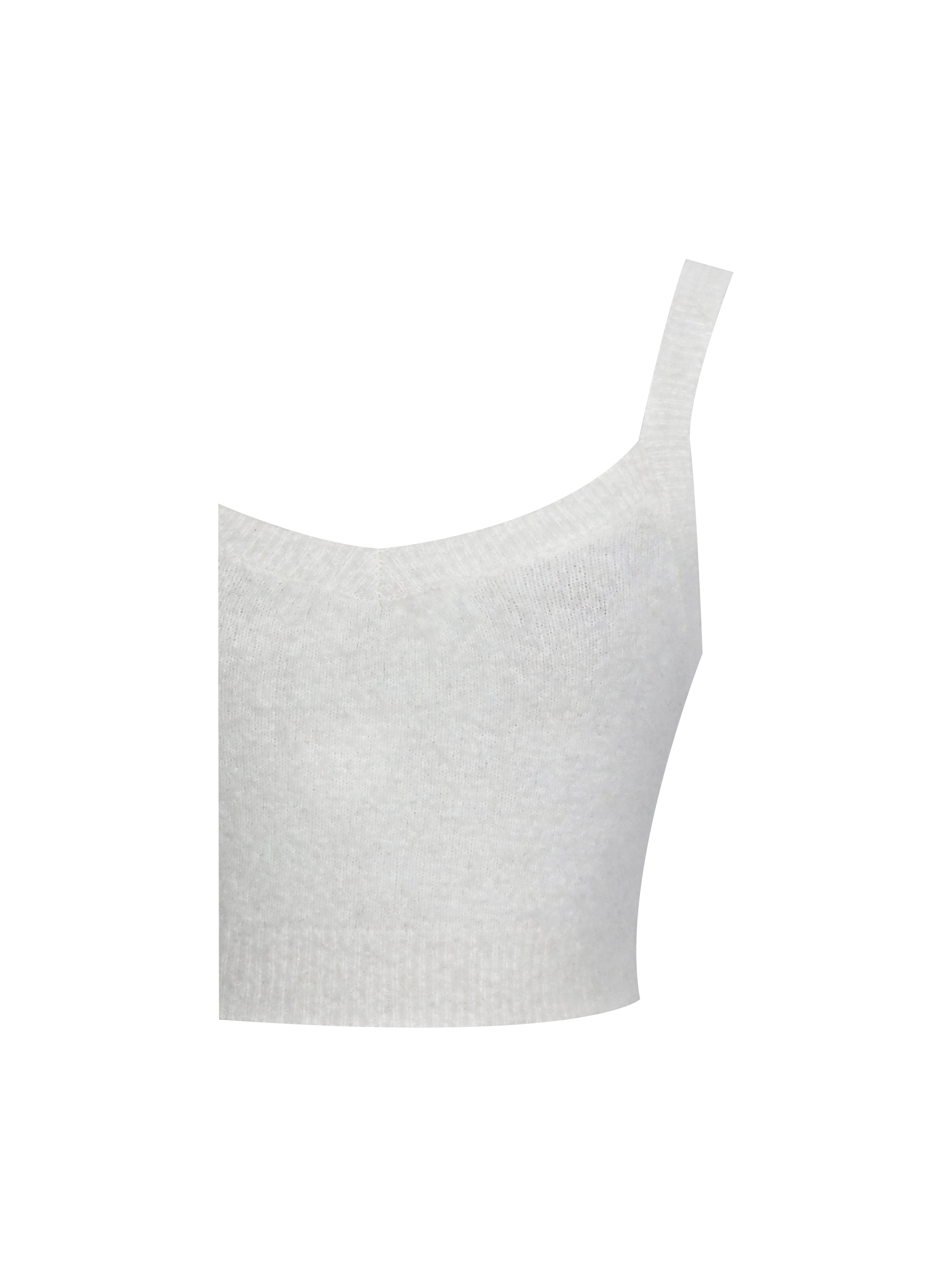 Selene White Wool-Blend Ribbed Knit V-Neck Top