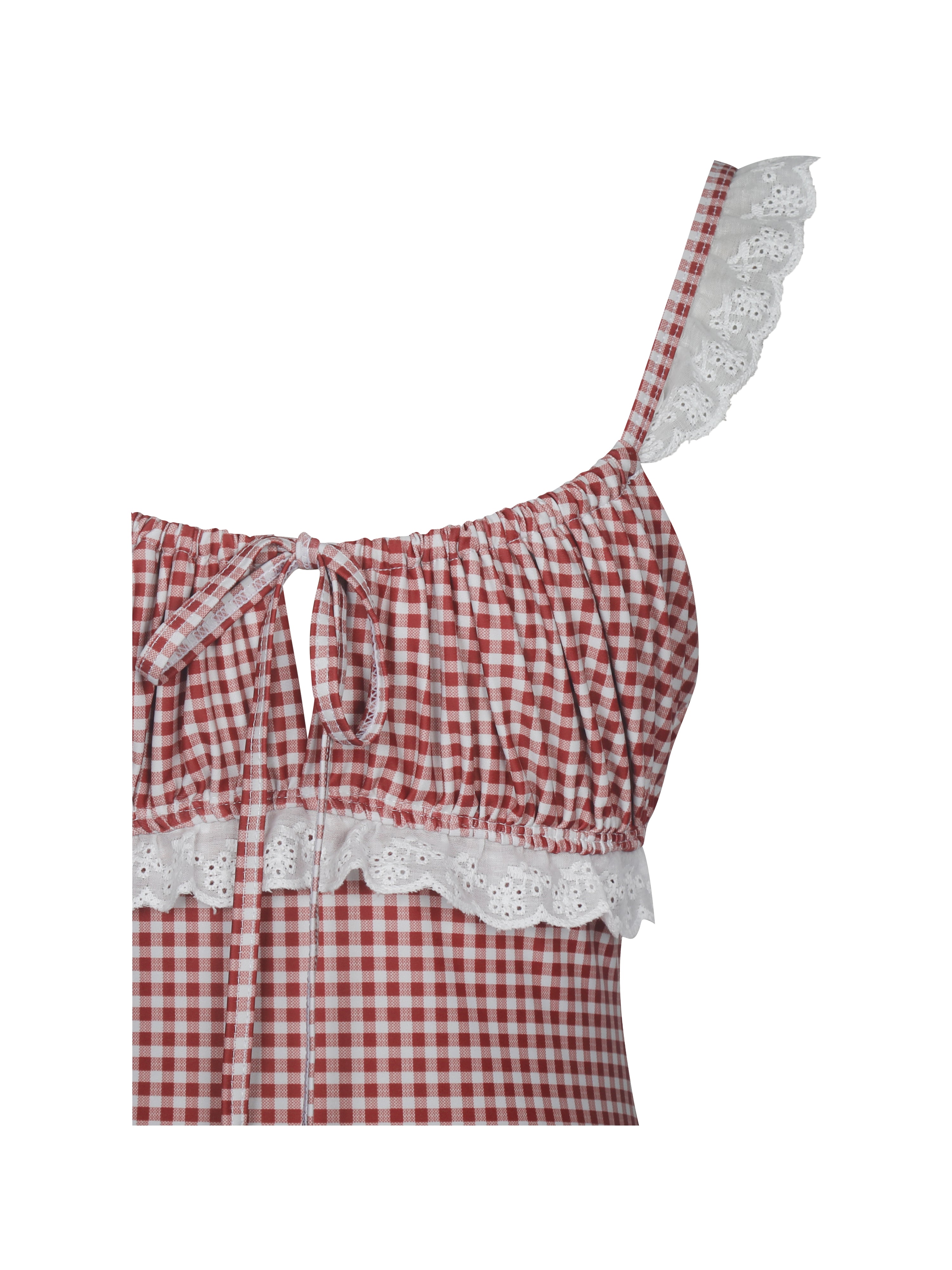 Hallie Red Gingham Lace Backless Swimsuit
